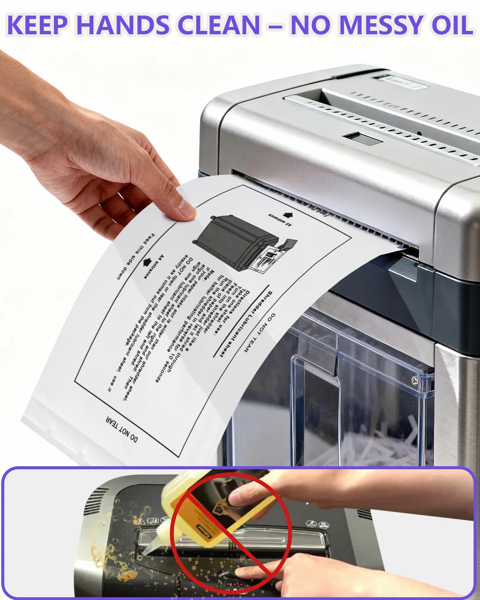 12 arkuszy papieru olejowego do niszczarki dokumentów – zestaw do pielęgnacji i zestaw do czyszczenia, w zestawie liście olejowe i olej, kompatybilne z nasadką do niszczarki, konserwacja wszystkich