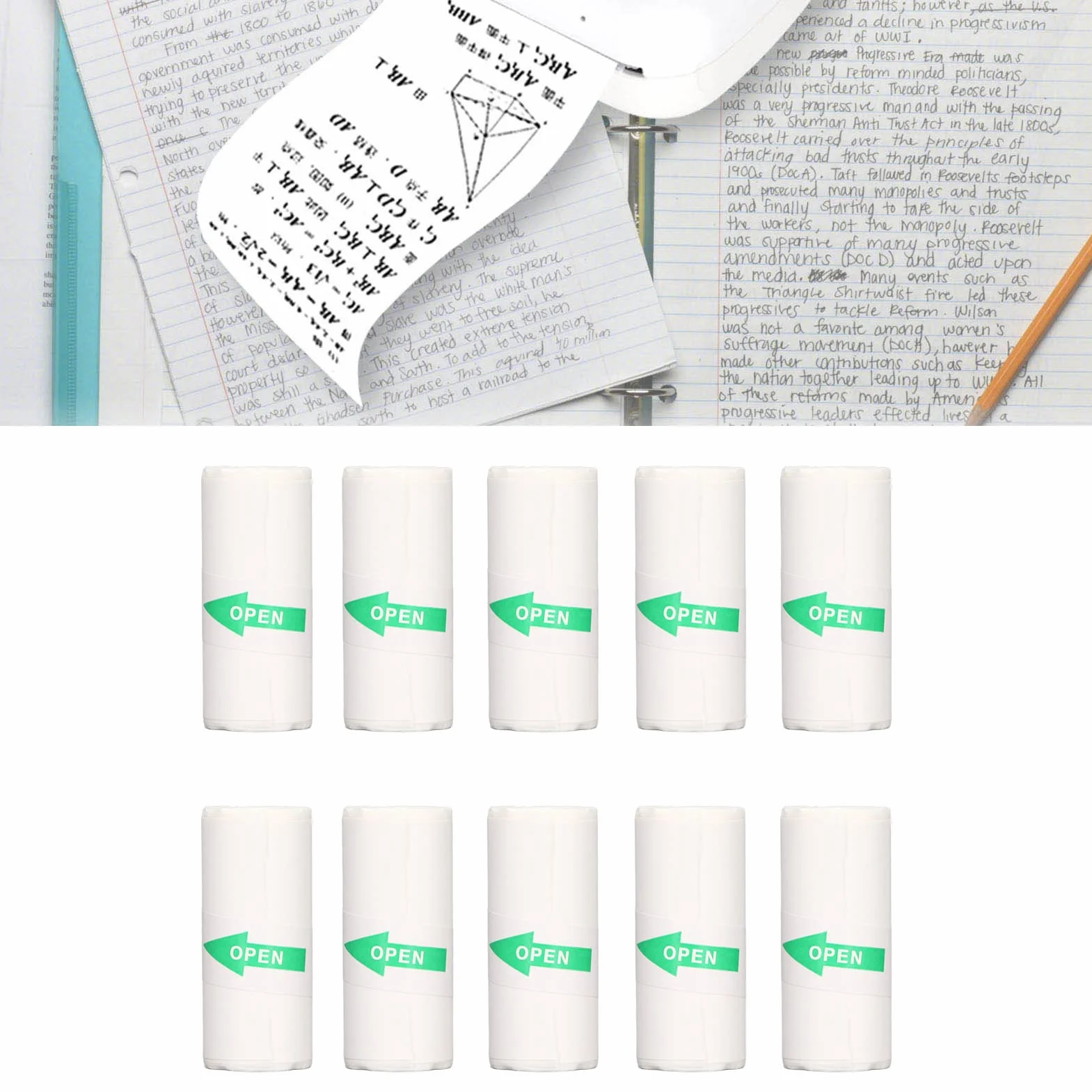 10 Rolkowy Papier do Drukarki Termicznej, Przenośny Papier Termiczny pokwitowań Termiczny Samoprzylepny Mini Papier do Drukowania na etykietę Niewłaściwe Pytania Zdjęcie 57x25mm