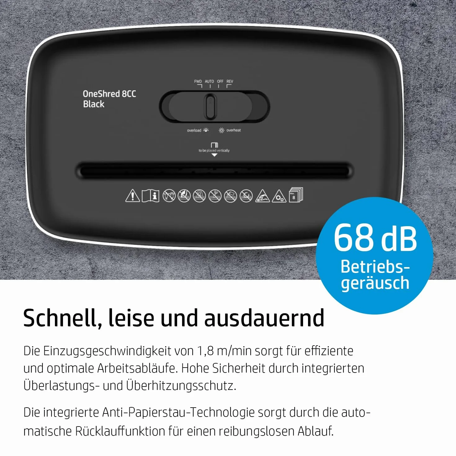 HP OneShred 8CC Black niszczarka dokumentów, poziom bezpieczeństwa P-4, Cross Cut, 8 arkuszy, 2826, czarny/srebrny, cięcie cząstek
