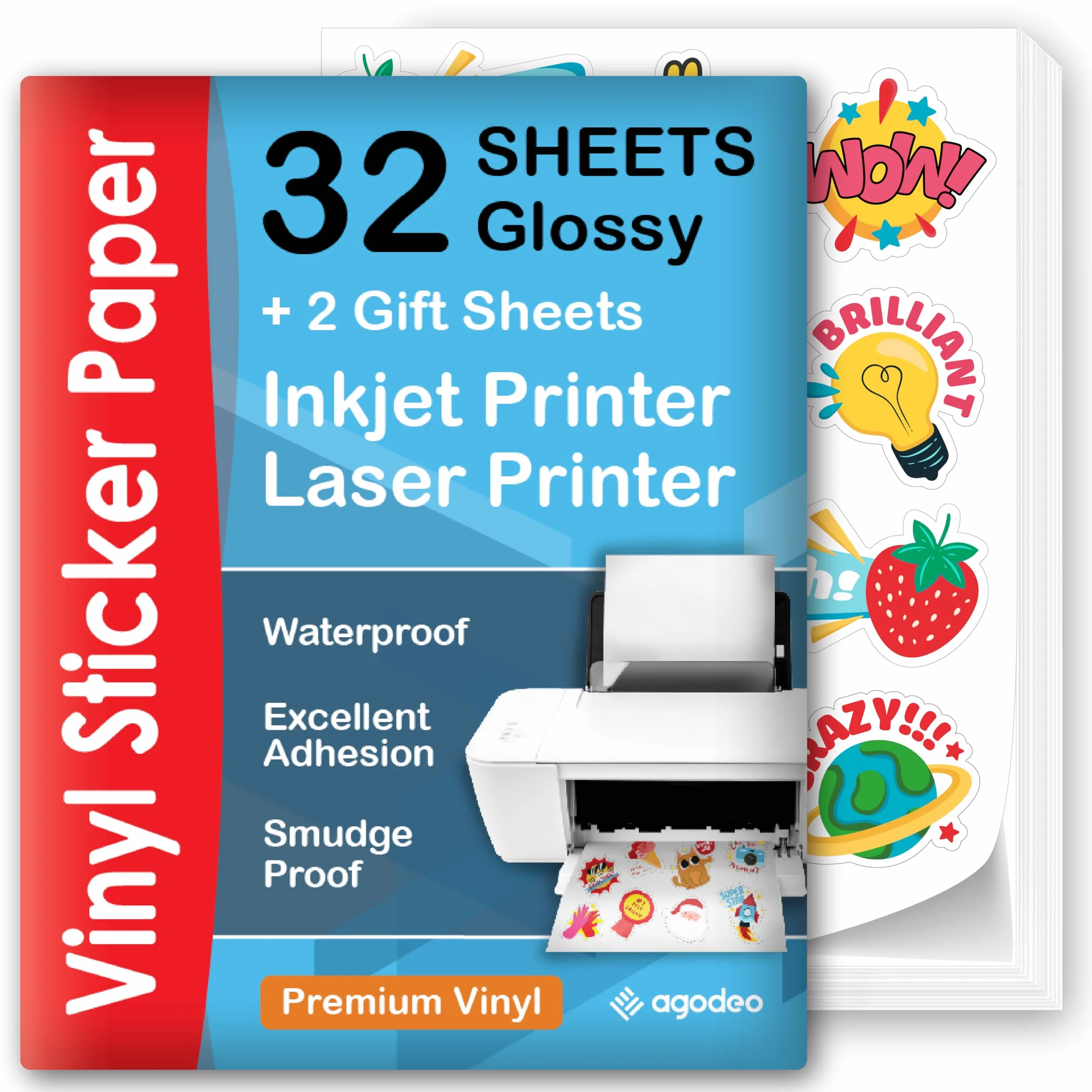 Papier winylowy premium do druku atramentowego i laserowego – samoprzylepne arkusze błyszczące, białe, wodoodporne, szybkoschnące, żywe kolory, dobrze trzymają atrament, odporny na rozdarcie (błyszczący)