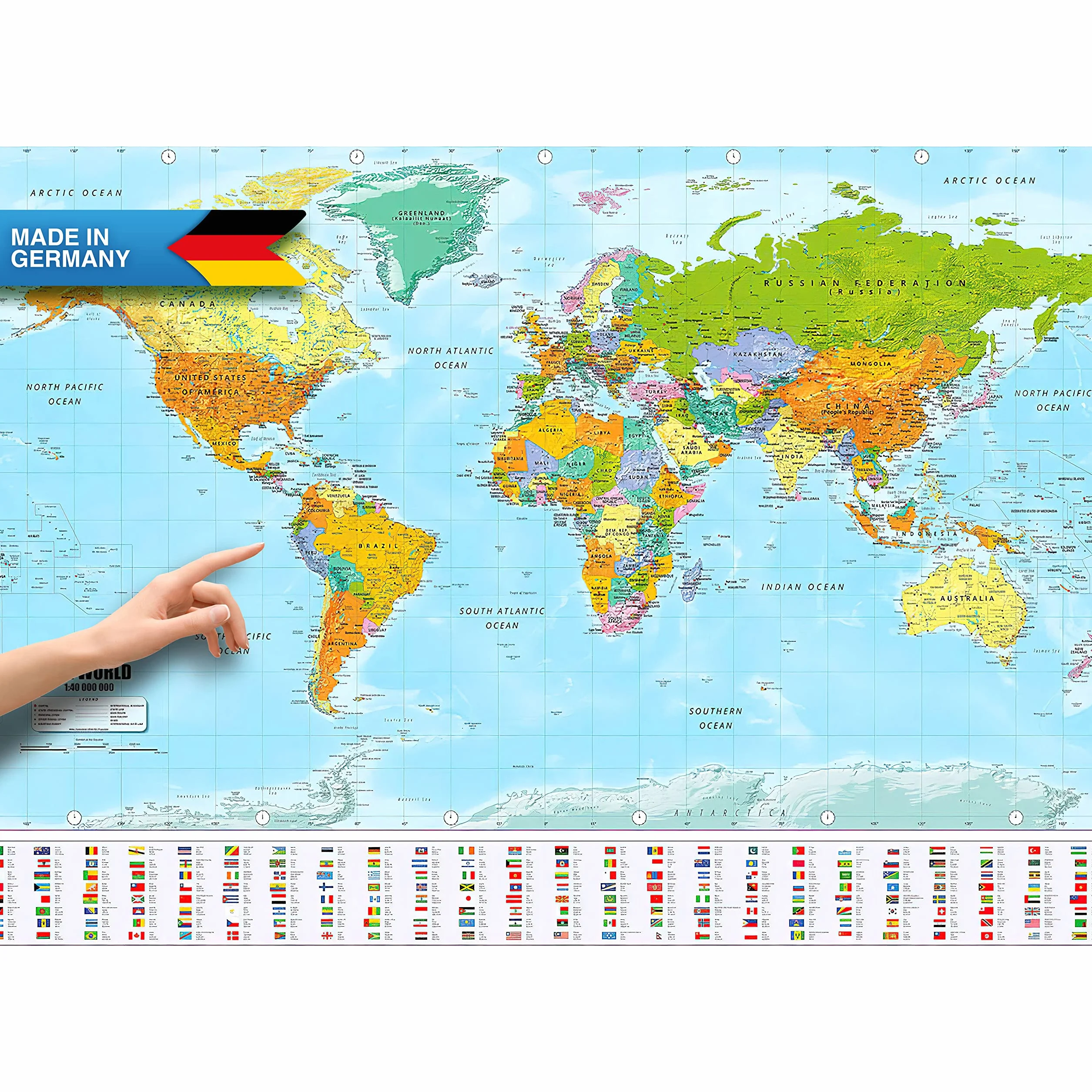Mapa Świata XXL Plakat w gigantycznym rozmiarze z flagami i banerami - Najwyższa jakość (140x100cm)