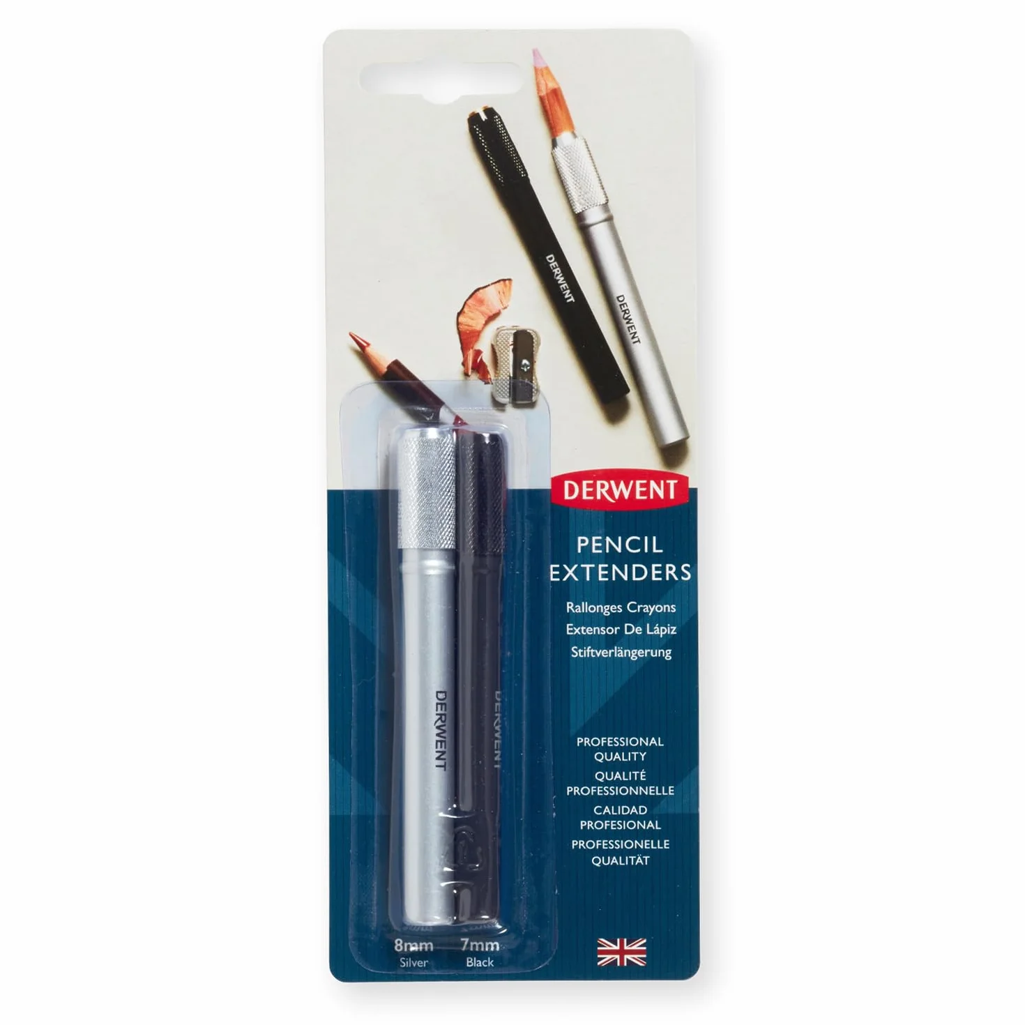 Derwent, 2 Przedłużki Derwent Pencil E×tenders, do Ołówków/Kredek o Średnicy 7 i 8 mm, Metalowa Złączka, Miękki Korpus (2300124)