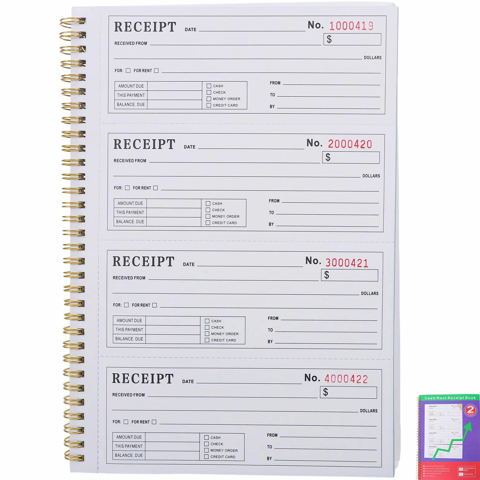 200 Zestawów Professional Two-part Cash Rent Receipt Book for Small Business Portable Invoice Receipt Organizer for Order Management And Expense Tracking