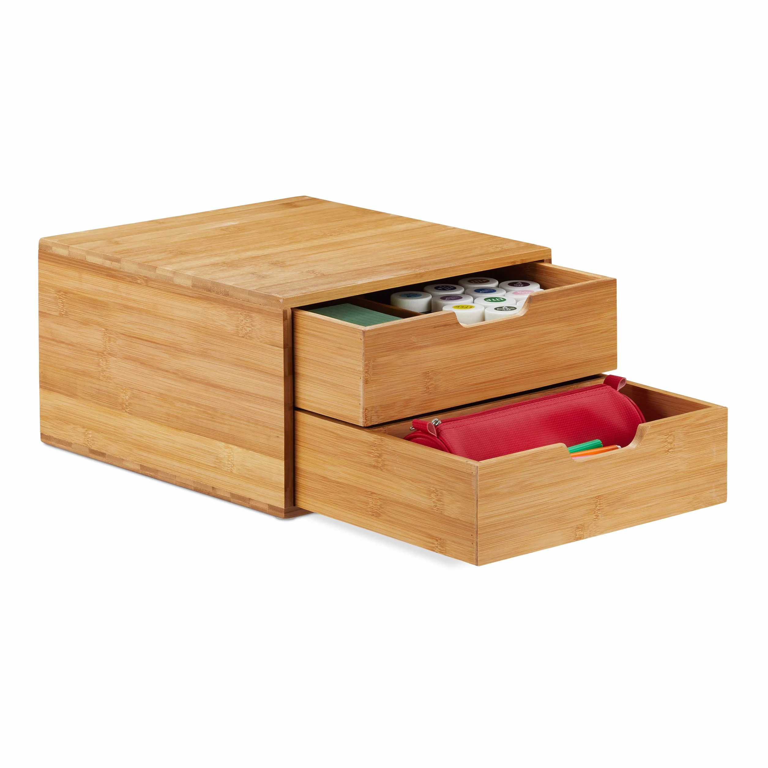 Relaxdays, Naturalny bambusowy organizer do szuflad, naturalny wygląd, organizer biurowy, wymiary: 18 x 30 x 31 cm, 2 sztuki