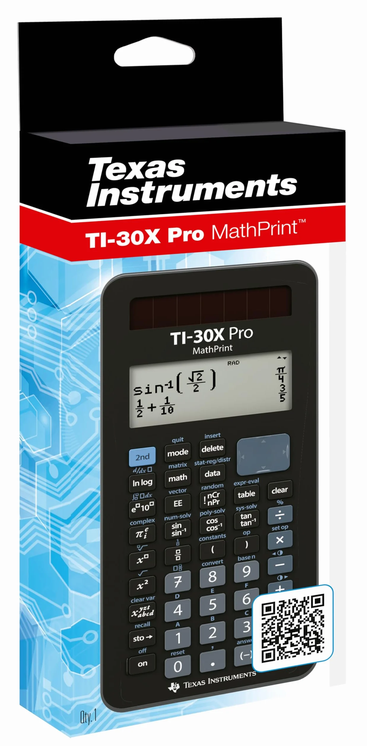 Texas Instruments Ti-30X Pro Mathprint Kalkulator, Czarny, 18.4 x 8 x 1.6 cm