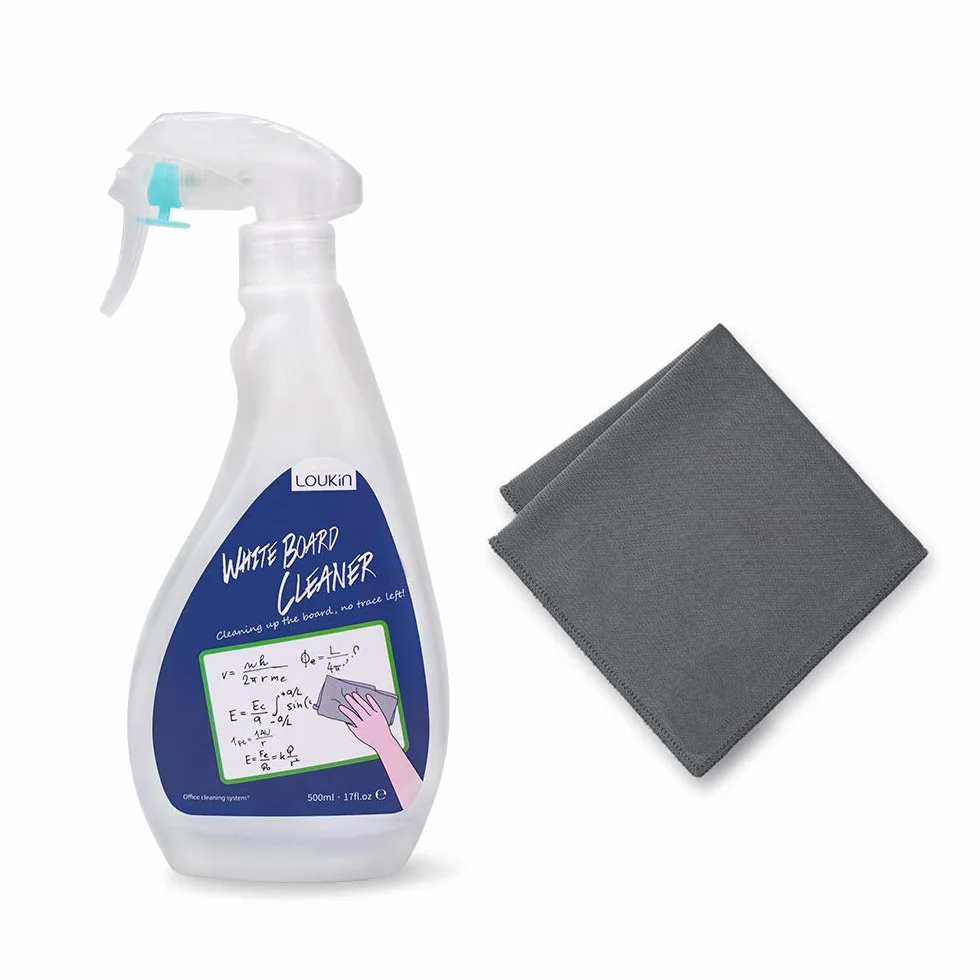 loukin Nietoksyczny środek do czyszczenia tablic suchościeralnych, 500 ml, bezzapachowy spray do czyszczenia tablic suchościeralnych z ściereczką, usuwa uporczywe plamy z tablic suchościeralnych