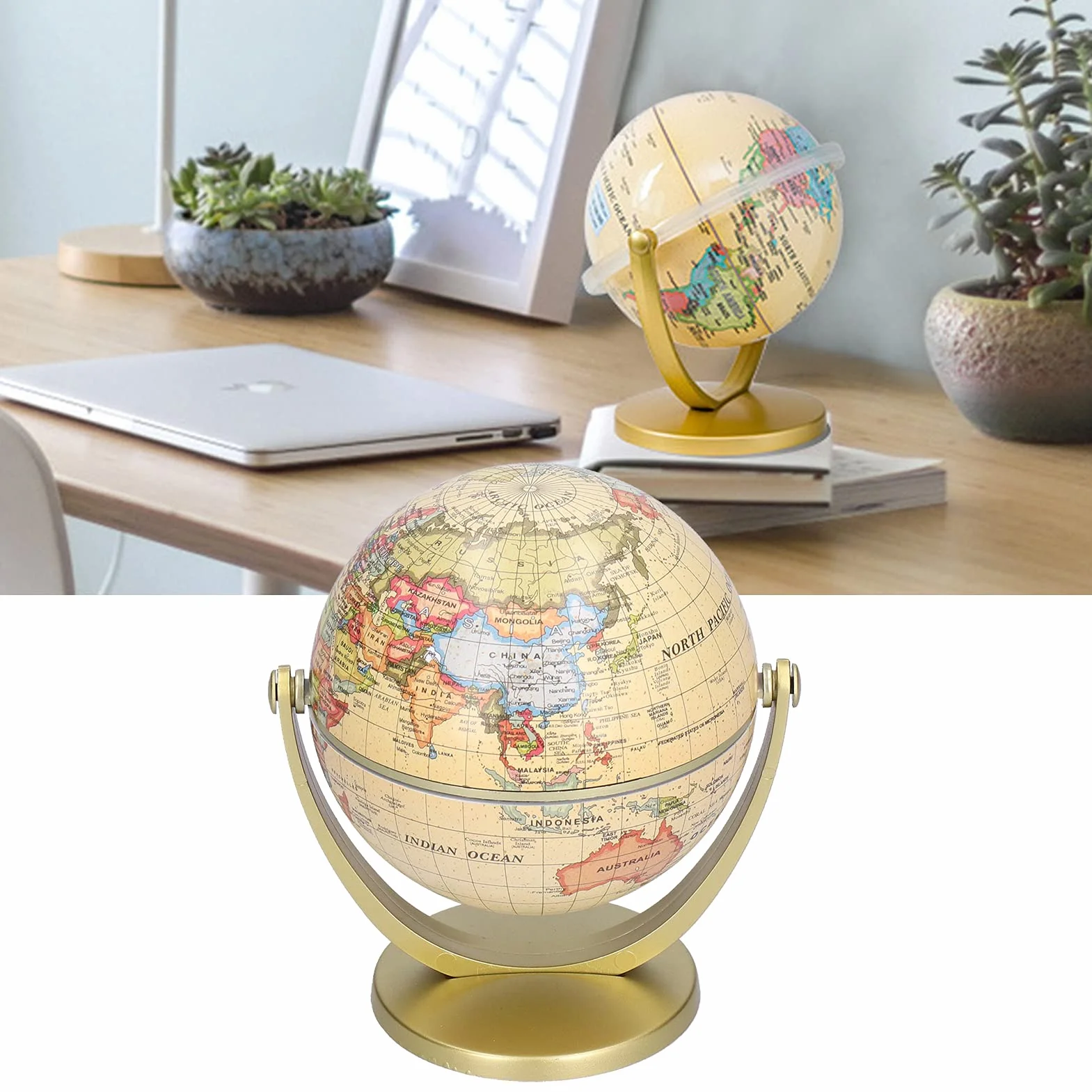 Spinning World Globe - English Edition Earth Geography for University, School, Home and Office