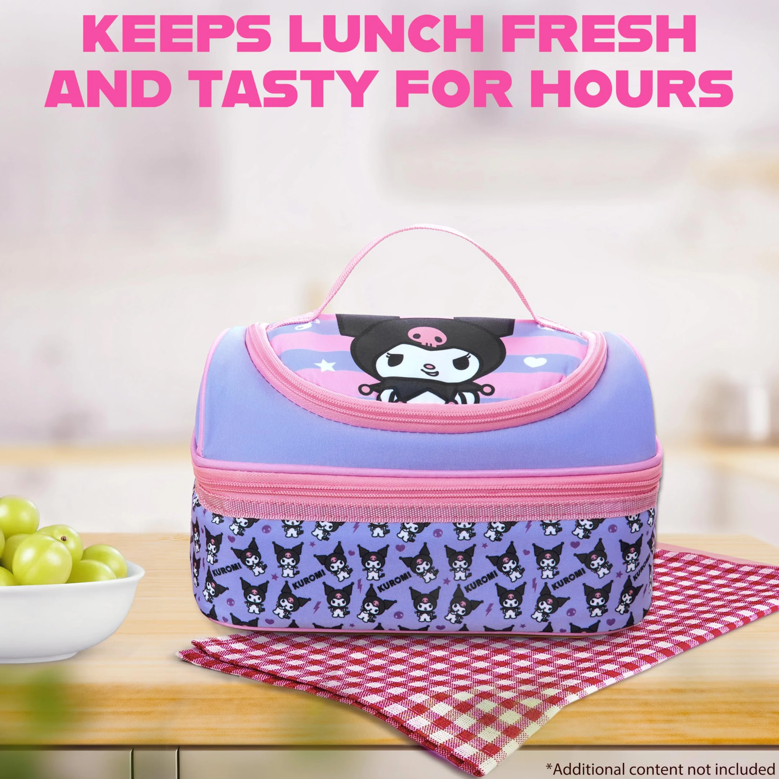 Hello Kitty Kuromi Kawaii Izolowana torba na lunch z przegródkami Anime Przekąski Nosiciel jedzenia do szkoły Piknik Torba chłodząca Multi Kuromi