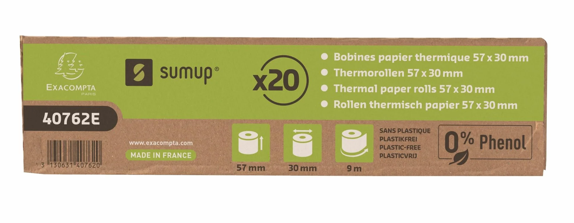 Exacompta SumUp 40762E zestaw 20 rolek termicznych 57 mm x 9 m, 1-warstwowe, ekstra białe