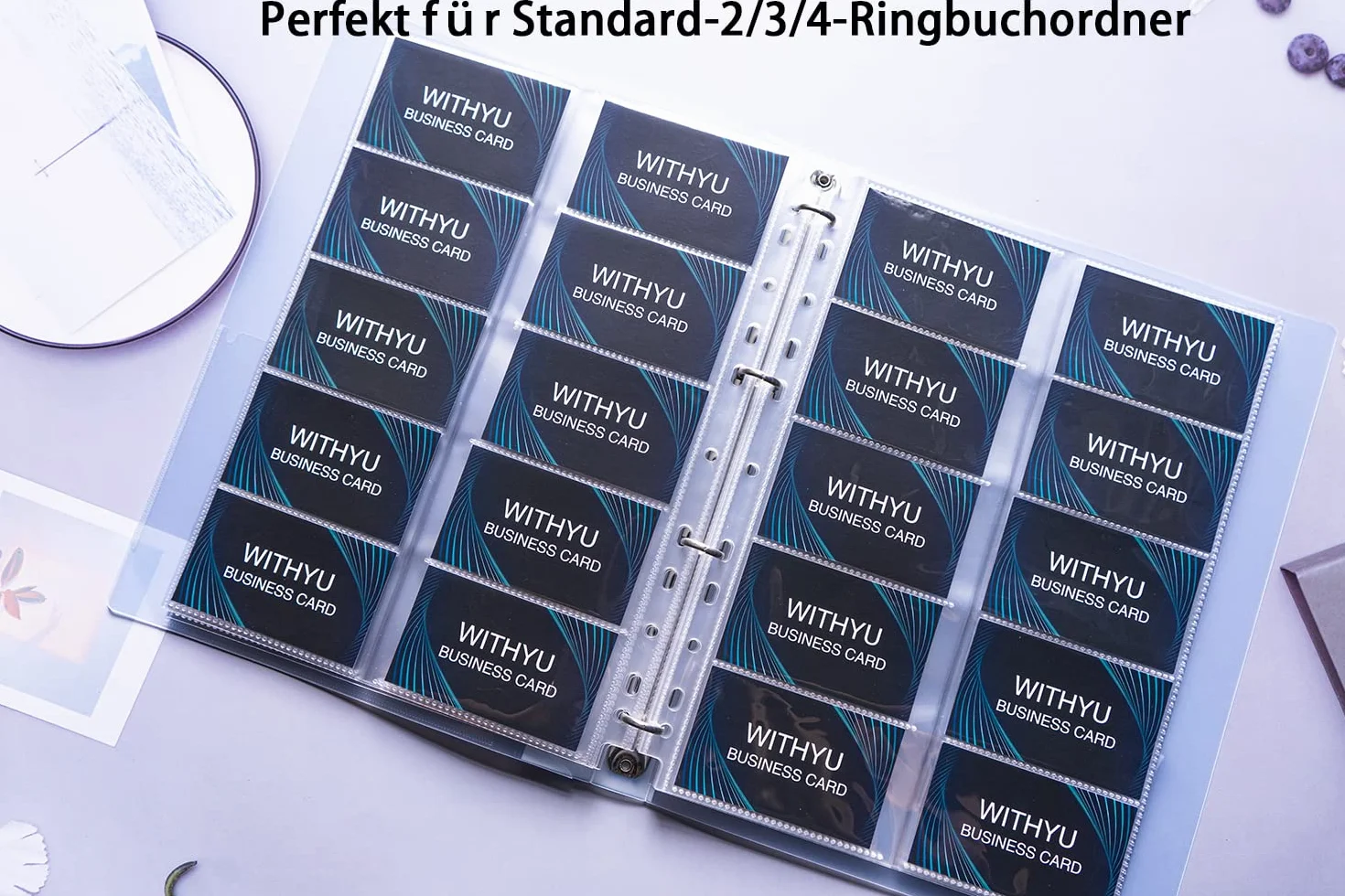 WITHYU 30 arkuszy z 600 kieszeniami na wizytówki, segregator A4, 2/3/4, segregator, etui na karty kredytowe, ultra przezroczyste wizytówki z 11 otworami, dwustronne, 10 kieszeni, rozmiar A4