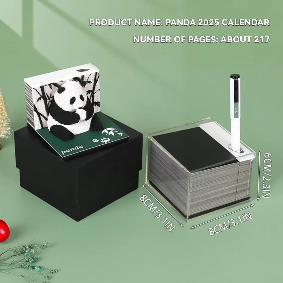 Kalendarz czasowy 2025 3D biurkowy panda grawerowany laserowo