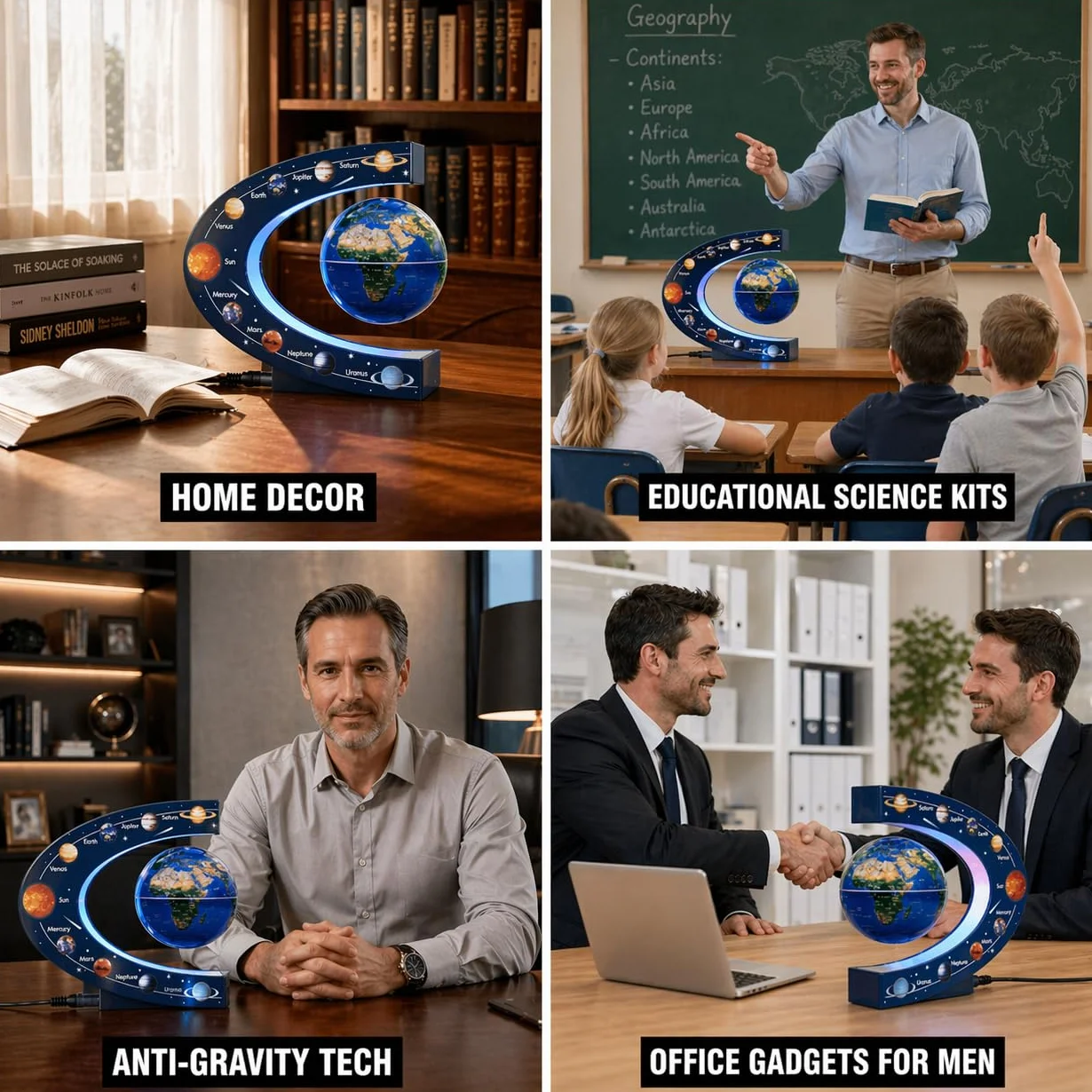 Magnetycznie lewitująca kula 7,5 cm z kolorową lampą – fajna dekoracja biurowa i prezent dla mężczyzn i szefów – astronomiczne zabawki edukacyjne dla dzieci