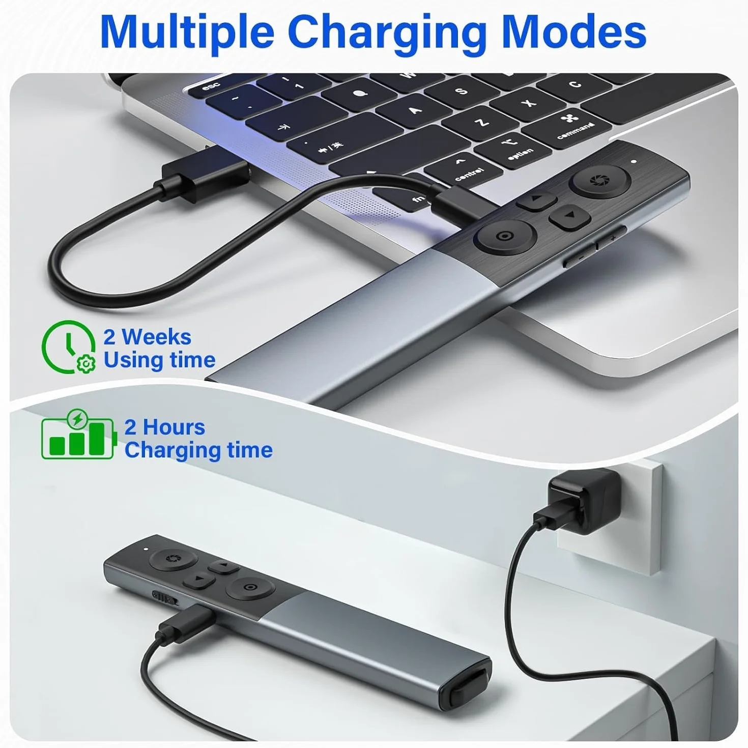 Bezprzewodowy Prezenter z Metalową Obudową do PowerPointa, USB typu C 2 w 1 Ladowalny Wskaźnik Slajdów, Prezenter do Komputerów Mac PC i Laptopów