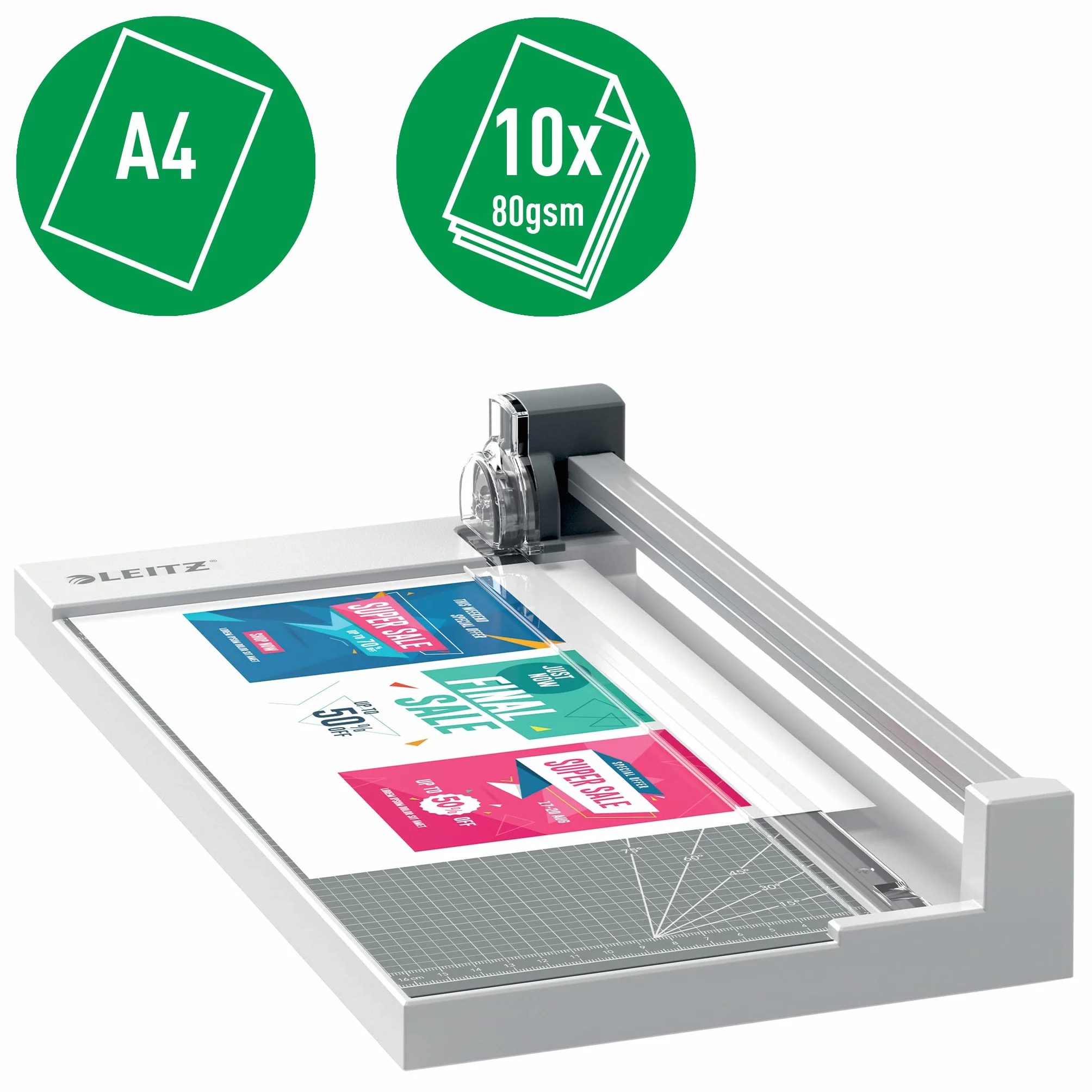 Leitz, Trymer do Papieru Leitz Precision Home Office A4 z Prowadnicą Wyrównującą, Tnie do 10 Kartek, Długość Cięcia 305 mm, Trwałe Ostrze do Cięcia Prostego (90260000)