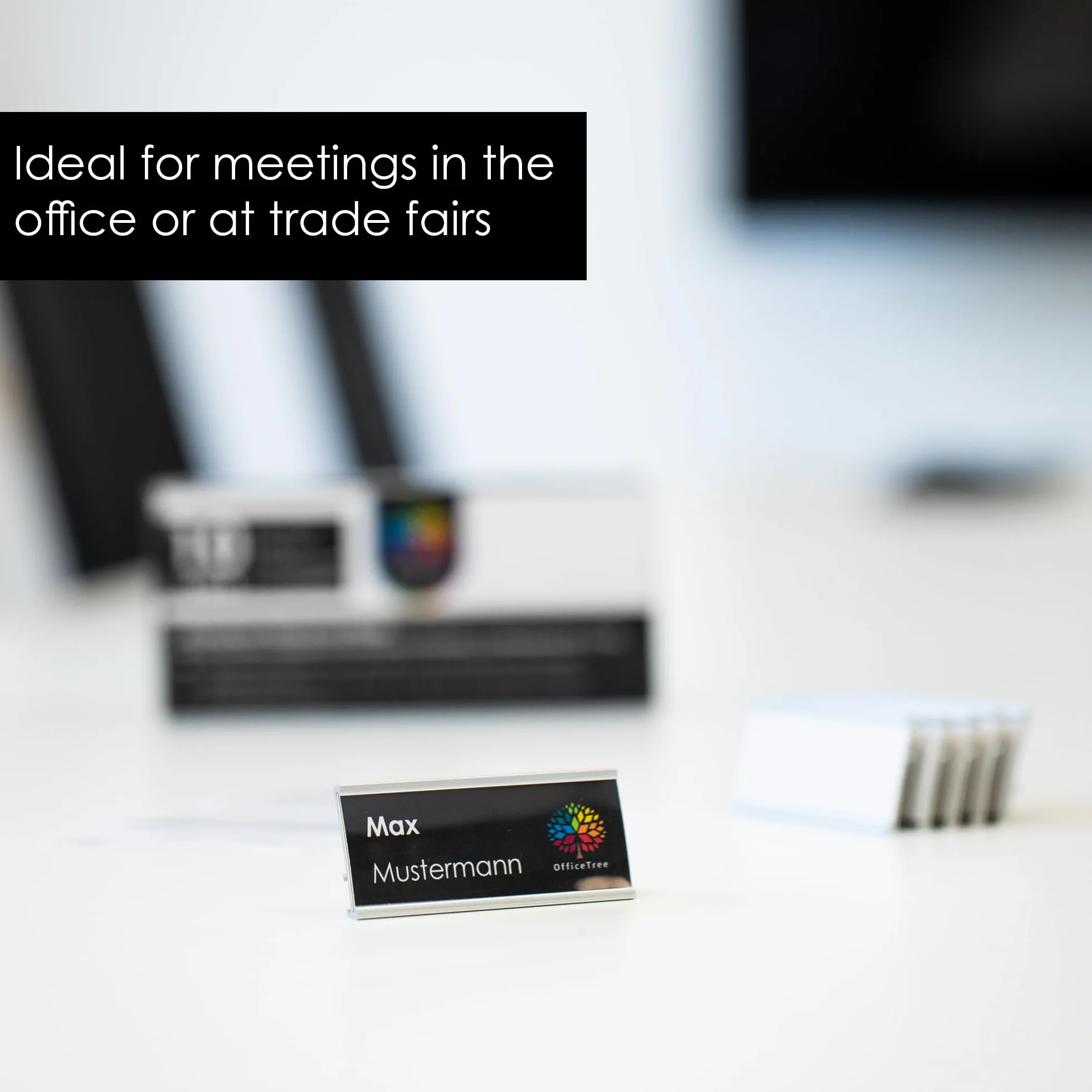 OfficeTree 10 x aluminiowa plakietka imienna magnes z przypinką - magnes z imieniem - plakietka imienna do magnesów odzieżowych - magnetyczna plakietka z imieniem na targi, seminaria i wydarzenia