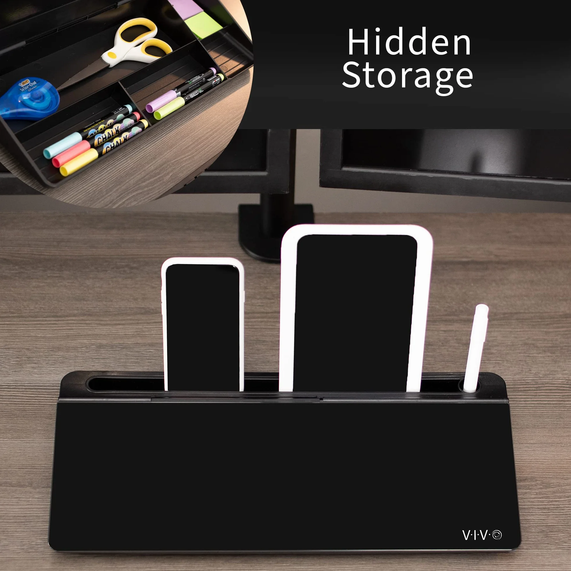 Vivo DESK-WB16B szklana tablica suchościeralna 40 x 18 cm organizer na biurko czarna