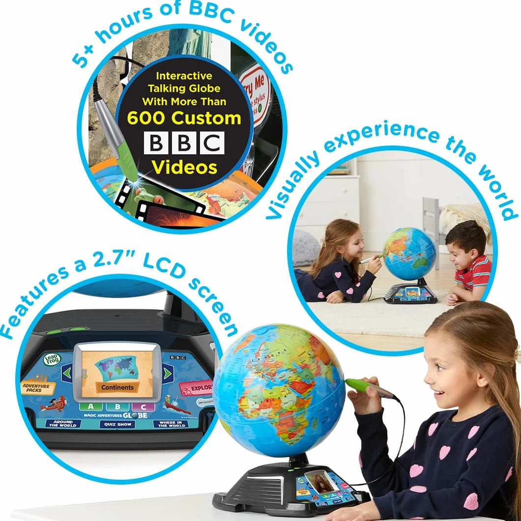 LeapFrog Magiczny świat przygod, interaktywny globus dla dzieci, edukacyjny inteligentny globus dla dzieci z ekranem LCD 2,7", zabawki dla dzieci z grami i zajęciami, odpowiednie dla 5, 6, 7 lat