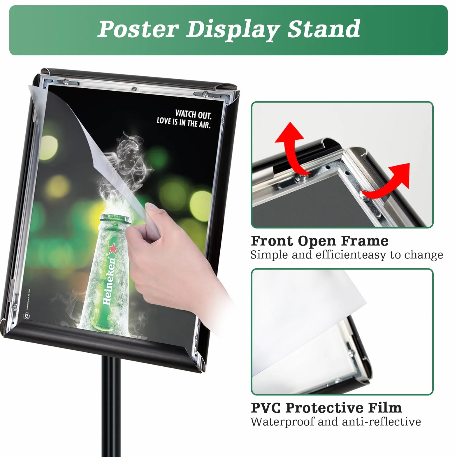 A4 aluminiowy stojak na znaki, regulowany stojak ekspozycyjny na plakat, czarny