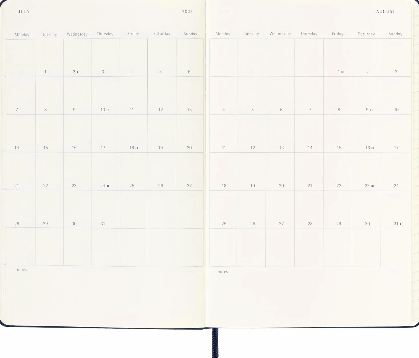 Moleskine Planer tygodniowy, z miejscem na notatki 12 miesięcy 2025, twarda okładka i elastyczne zamknięcie, kolor czarny, duży format, 13 x 50 cm
