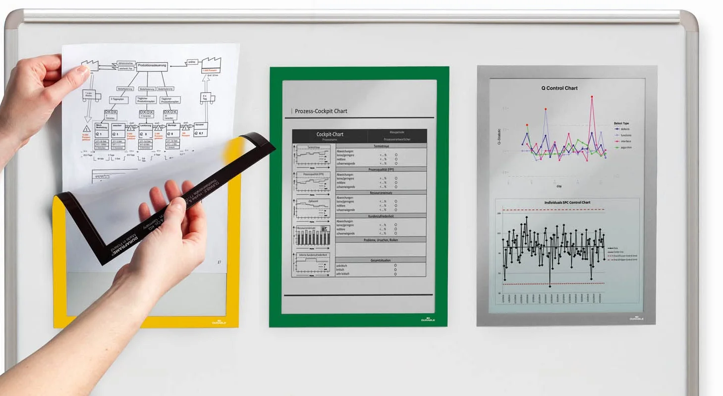 Durable ramka informacyjna Duraframe Magnetic A4, ramka magnetyczna do metalowych powierzchni, 5 sztuk, żółta, 486904
