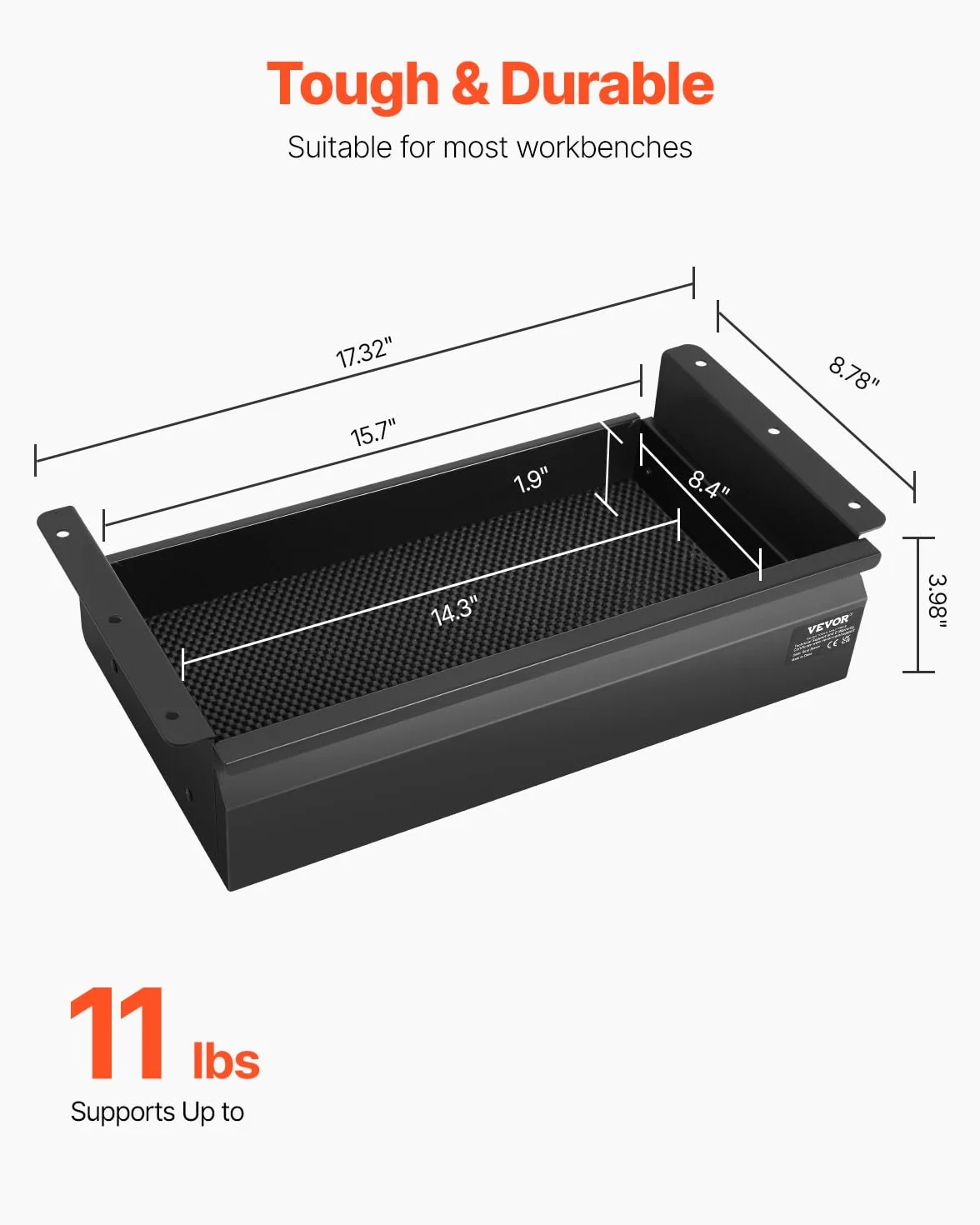 VEVOR Wysuwana szuflada pod biurkiem o szerokości 40 cm, montowany pod biurkiem, ukryty organizer do przechowywania, pod stołem, szuflada na ołówki do biura, domu, do siedzenia, stacji roboczej, 43 x