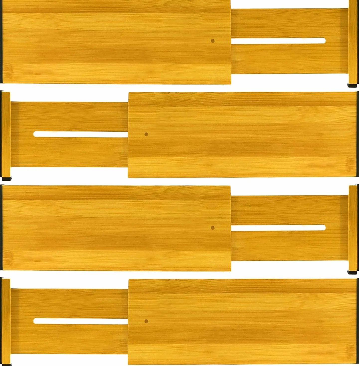 Bambusowe przegrody do szuflad, regulowany, 4-częściowy organizer - sprężynowy, rozszerzalny 43-56 cm, do domu, biura, komody, sypialni/łazienki