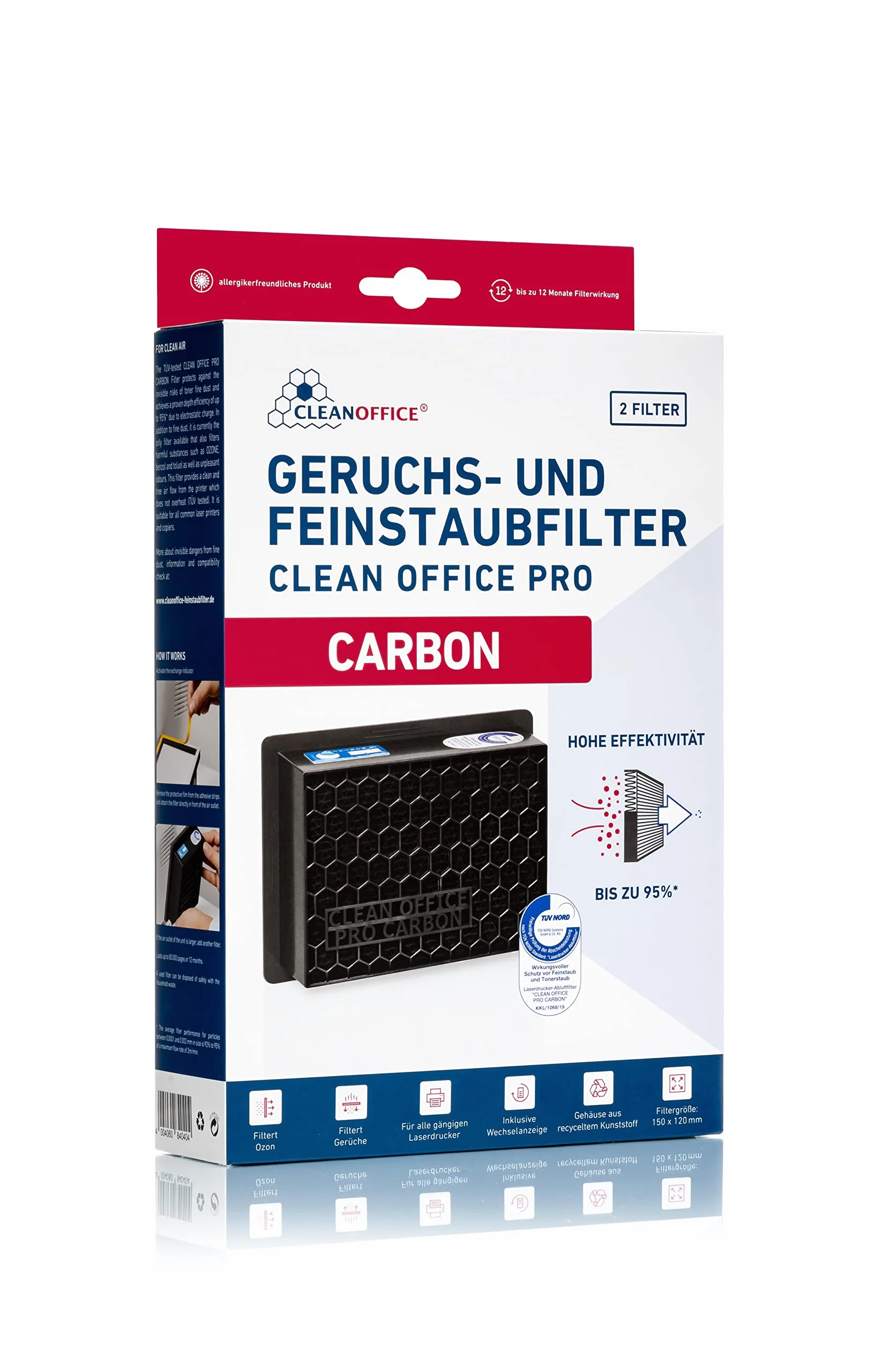 PRO CARBON Filtr zapachów i drobnego pyłu do drukarki laserowej 2 sztuki