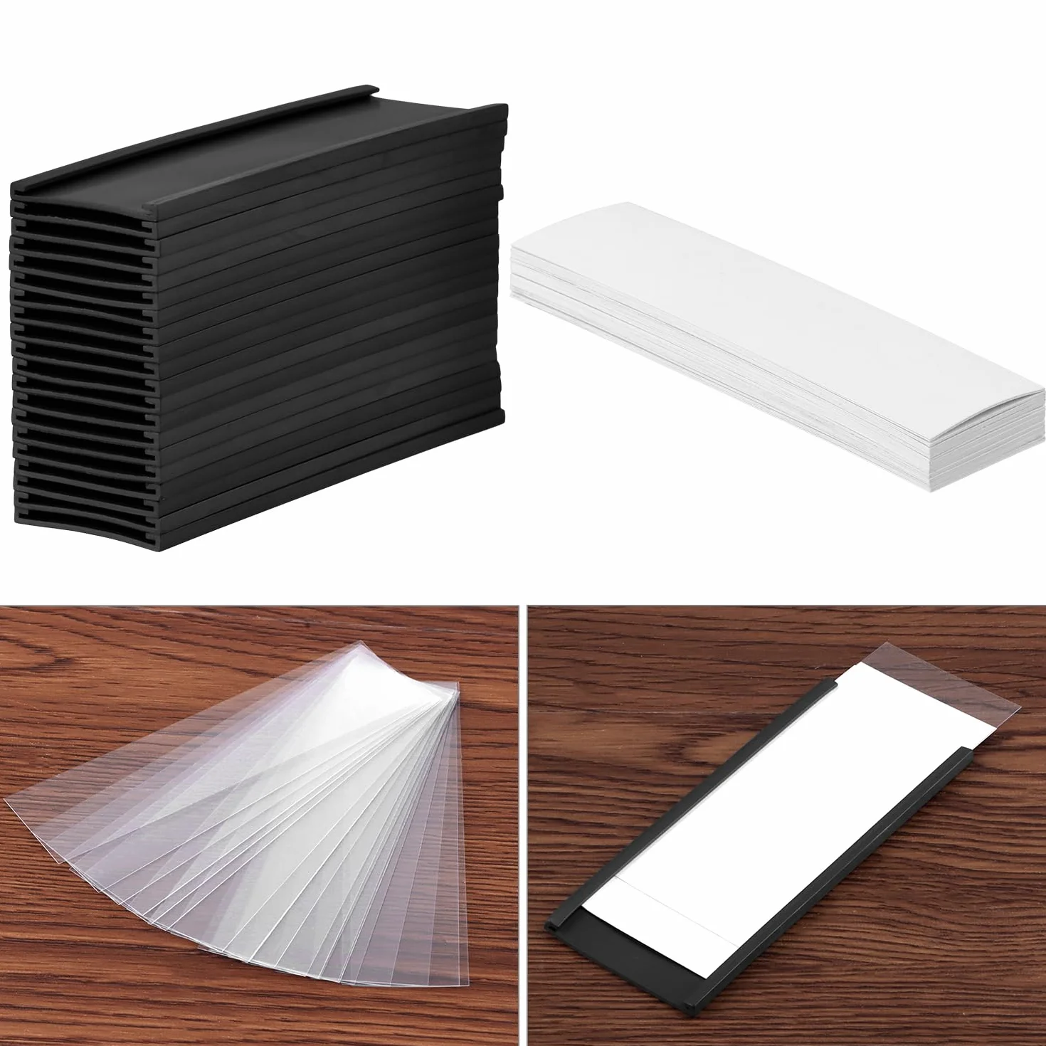 QWORK® 40 sztuk magnetycznych uchwytów na etykiety, 40 mm x 100 mm, wielokrotnego użytku, odporne na warunki atmosferyczne, z folią ochronną, magnetyczne plakietki z imieniem do metalowej tablicy,