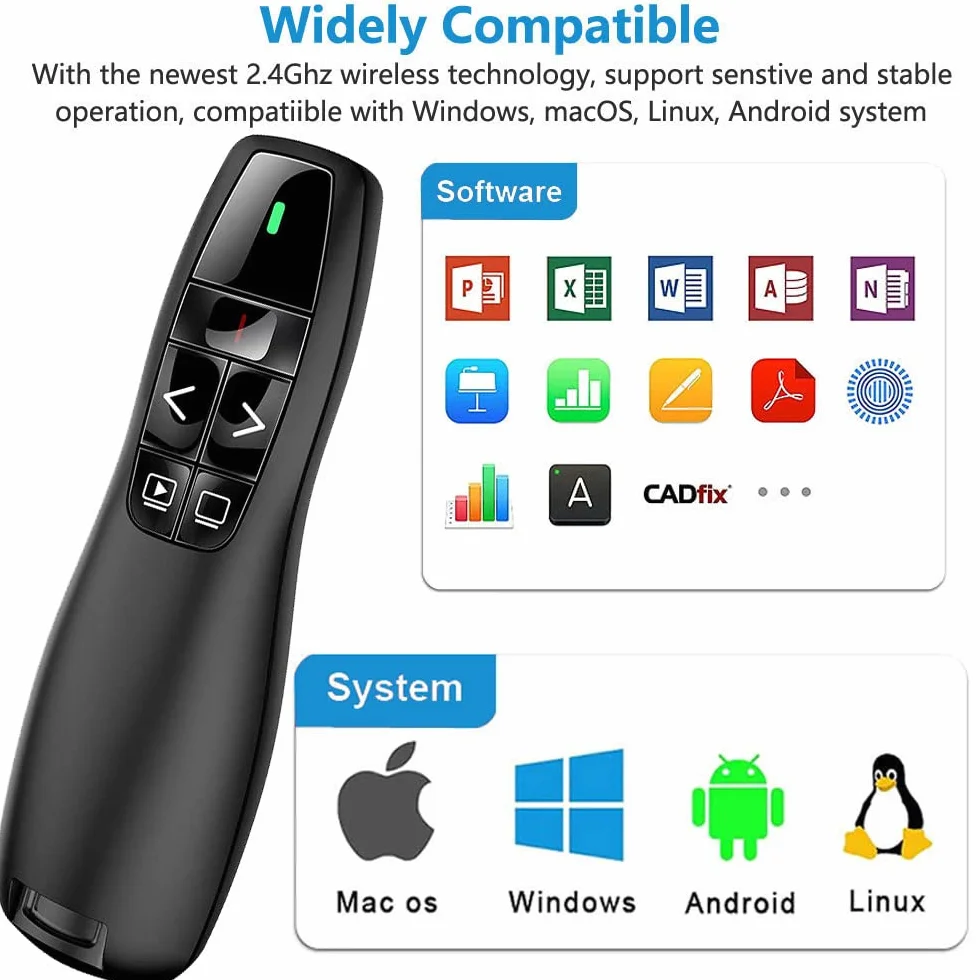 VOVIGGOL USB/typ C 2 w 1 bezprzewodowy prezenter Clicker do prezentacji PowerPoint, 2,4 GHz PPT PowerPoint Clicker prezentacja wskaźnik slajdów Advancer do komputera Mac laptopa