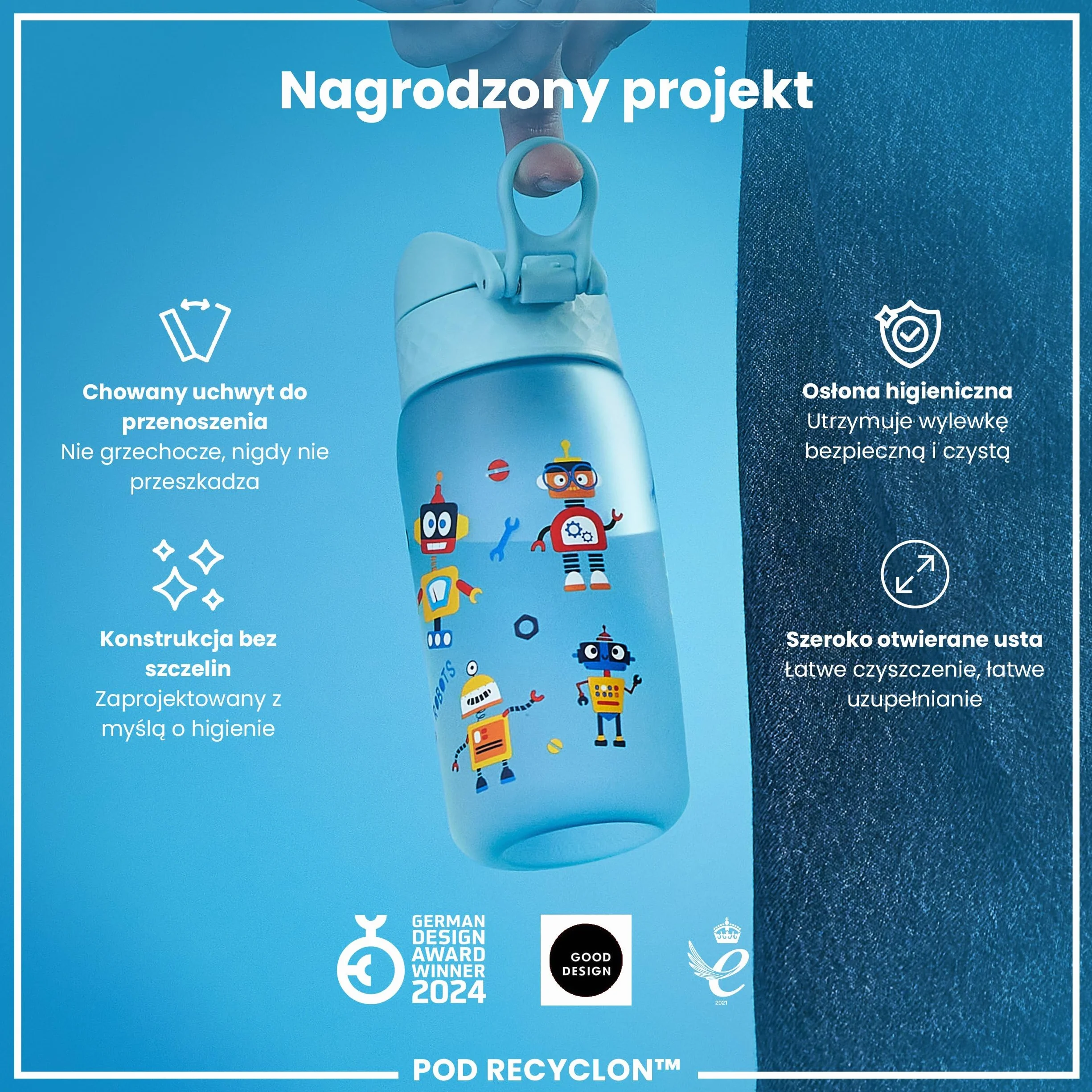 ION8 Butelka dla Dzieci, 350 ml/12 oz, Szczelna, Łatwa do Otwarcia, Bezpieczny Zamek, Można Myć w Zmywarce, Bez BPA, Uchwyt do Przenoszenia, Łatwa do Czyszczenia, Bezwonny, Roboty