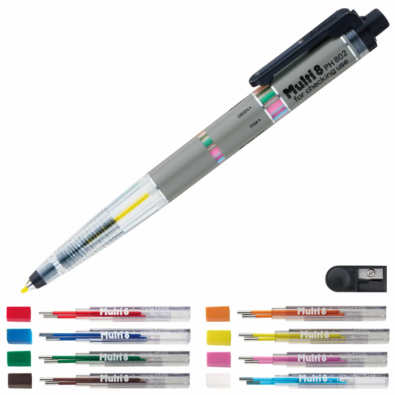 Pentel Uchwyt ołówkowy i zestaw ołowiu, zestaw Multi 8 (PH802ST) firmy