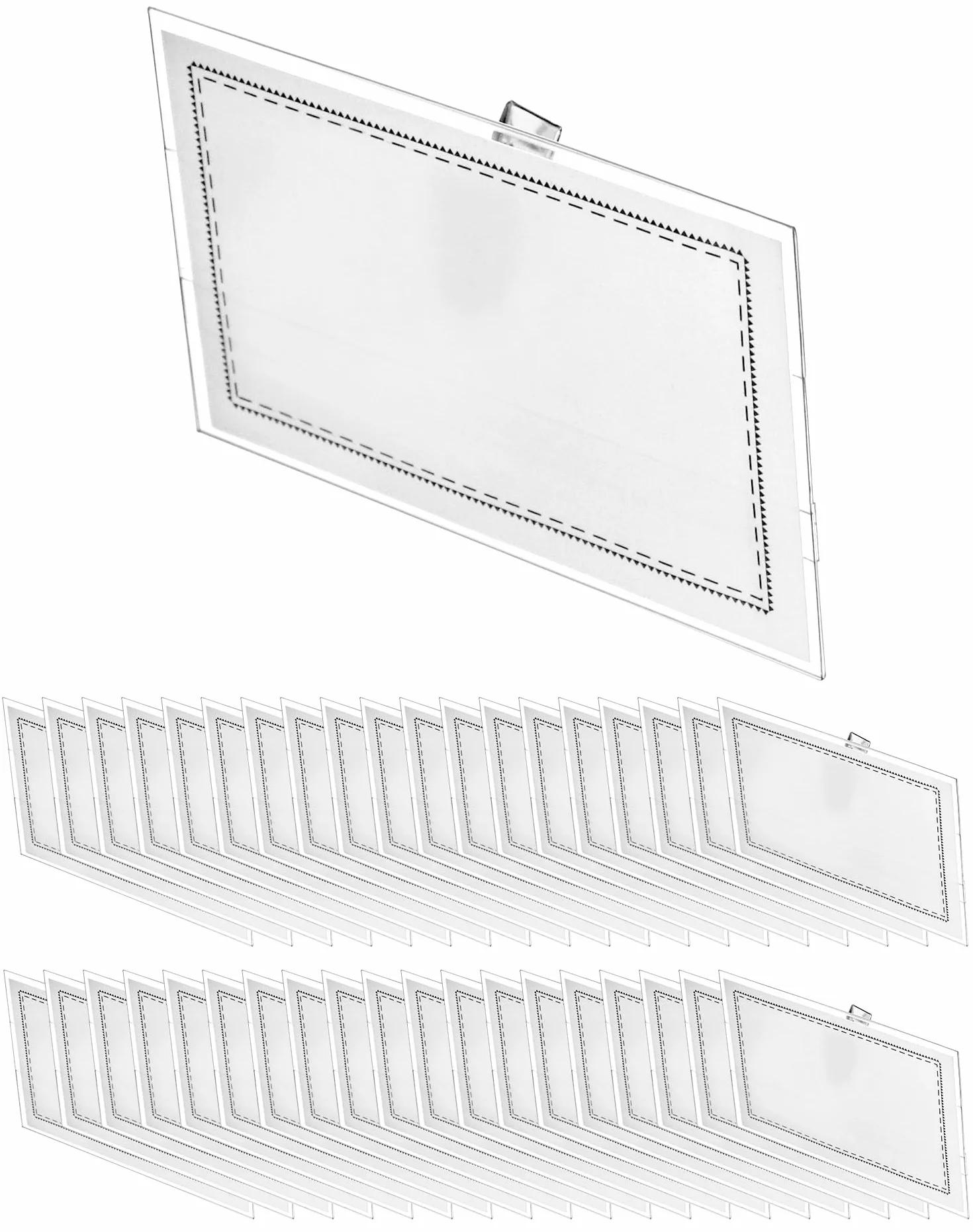QWORK® Zestaw 100 przezroczystych identyfikatorów na identyfikatory z przypinką i klipsem do pracy, konferencji, wystawy - 90 mm x 56 mm