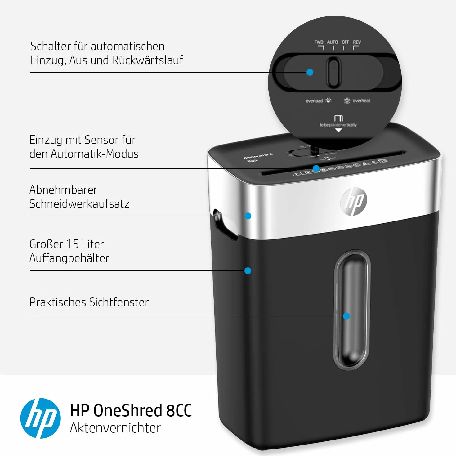 HP OneShred 8CC Black niszczarka dokumentów, poziom bezpieczeństwa P-4, Cross Cut, 8 arkuszy, 2826, czarny/srebrny, cięcie cząstek