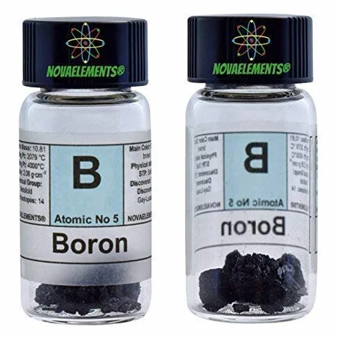 Boron półmetal 0,5 g 99,9% kryształki w ampoule ze szkła z oznaczeniem, element 5 firmy Tisch Periodic Table