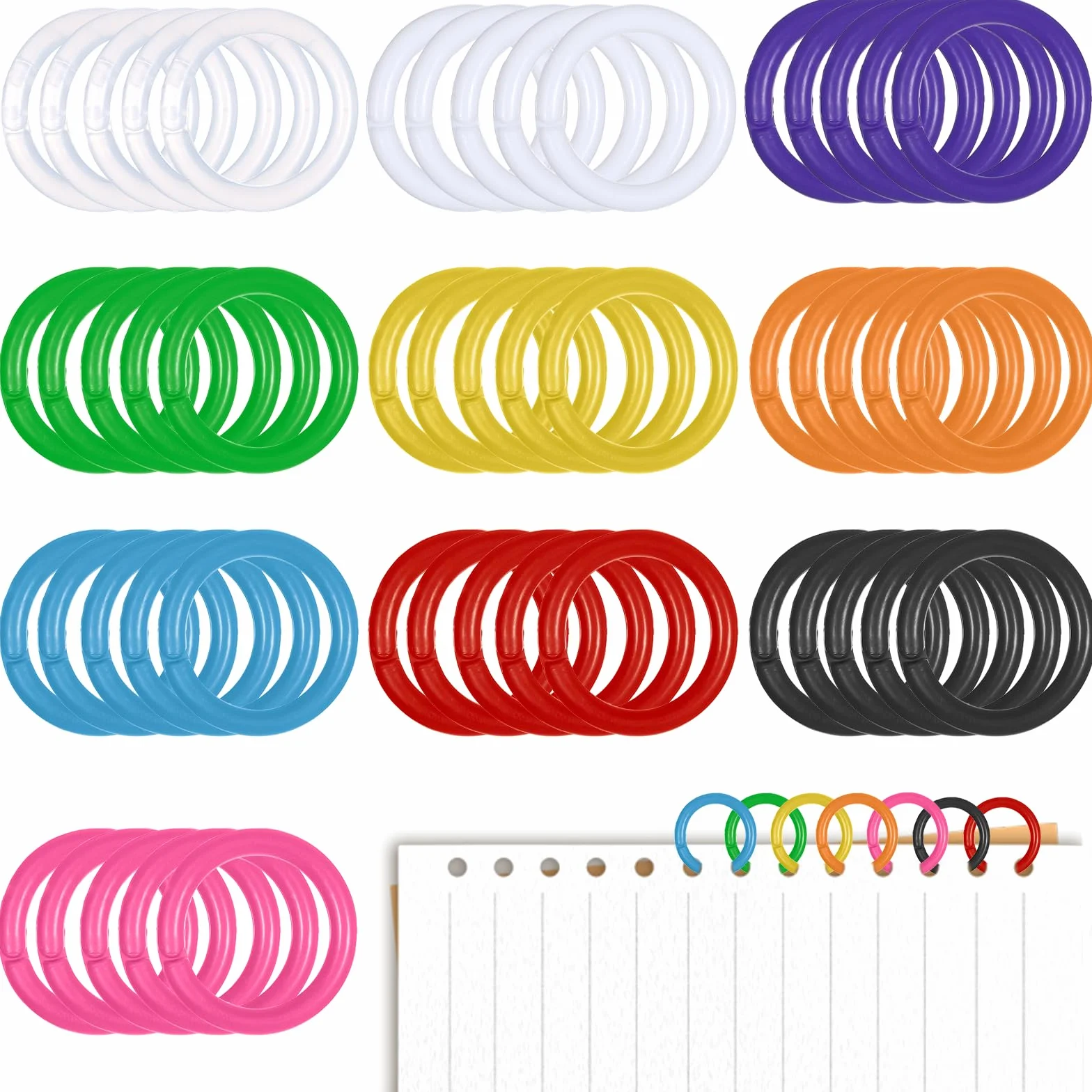 Kółka plastikowe wielokolorowe do książek scrapbooking 50 sztuk