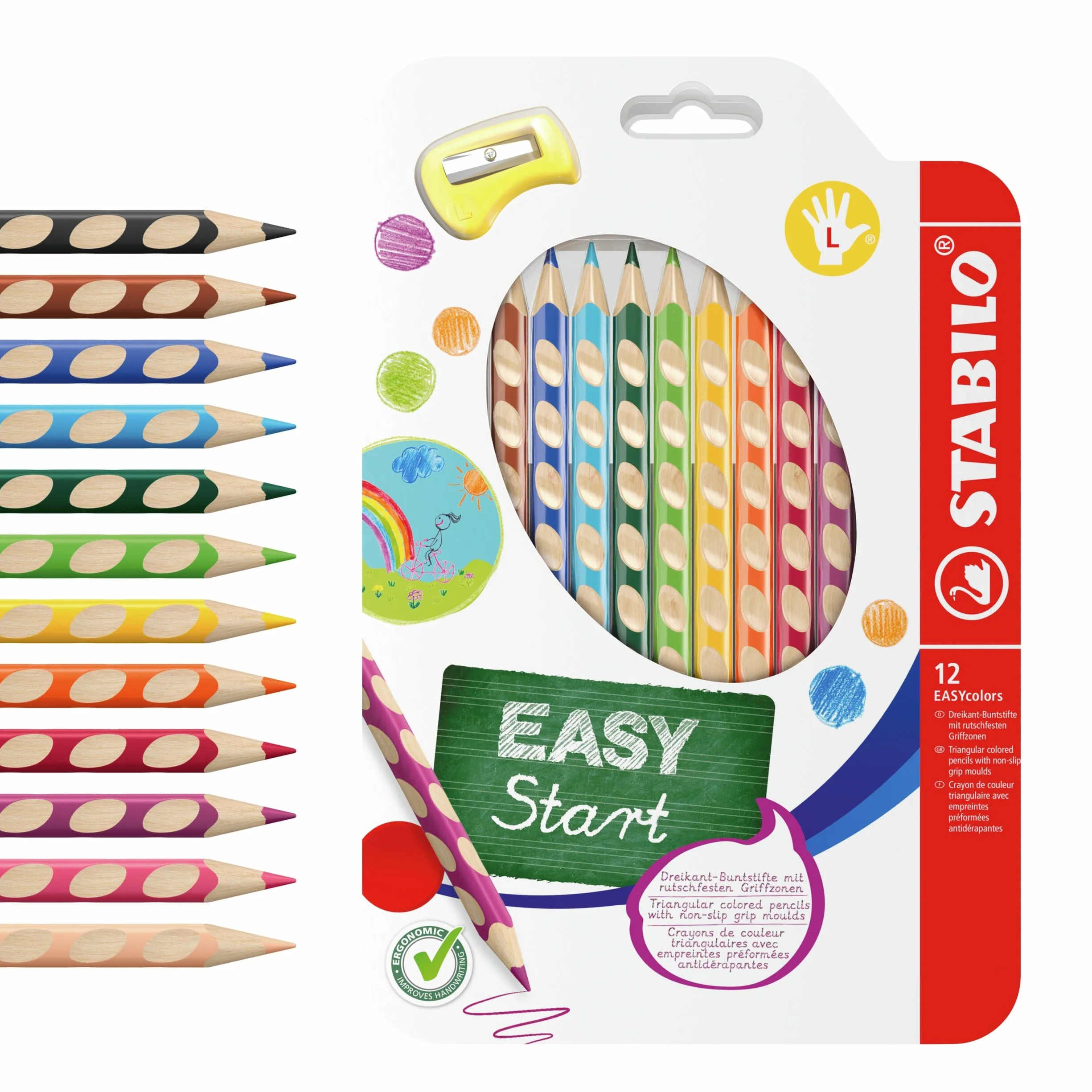 Kredka - STABILO EASYcolors dla leworęcznych, etui 12 kolorów + temperówka
