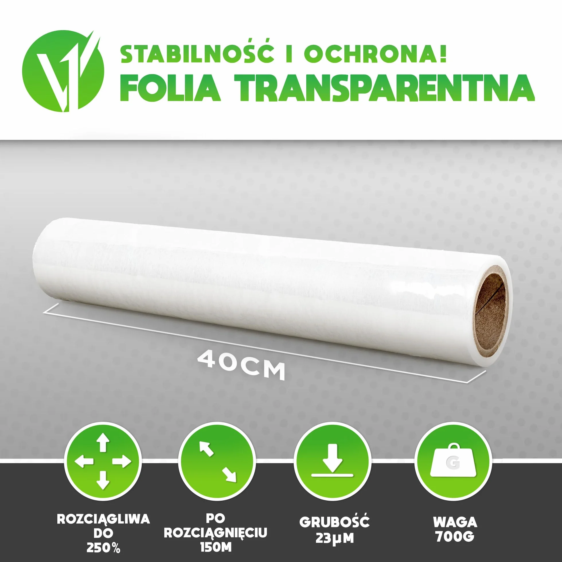 V1 Trade folia stretch do pakowania 150 m x 40 cm – 2 folie typu shrink wrap do mebli i palet – rolka przeprowadzkowa – przezroczysta folia do zabezpieczania – grubość 23 mikrony