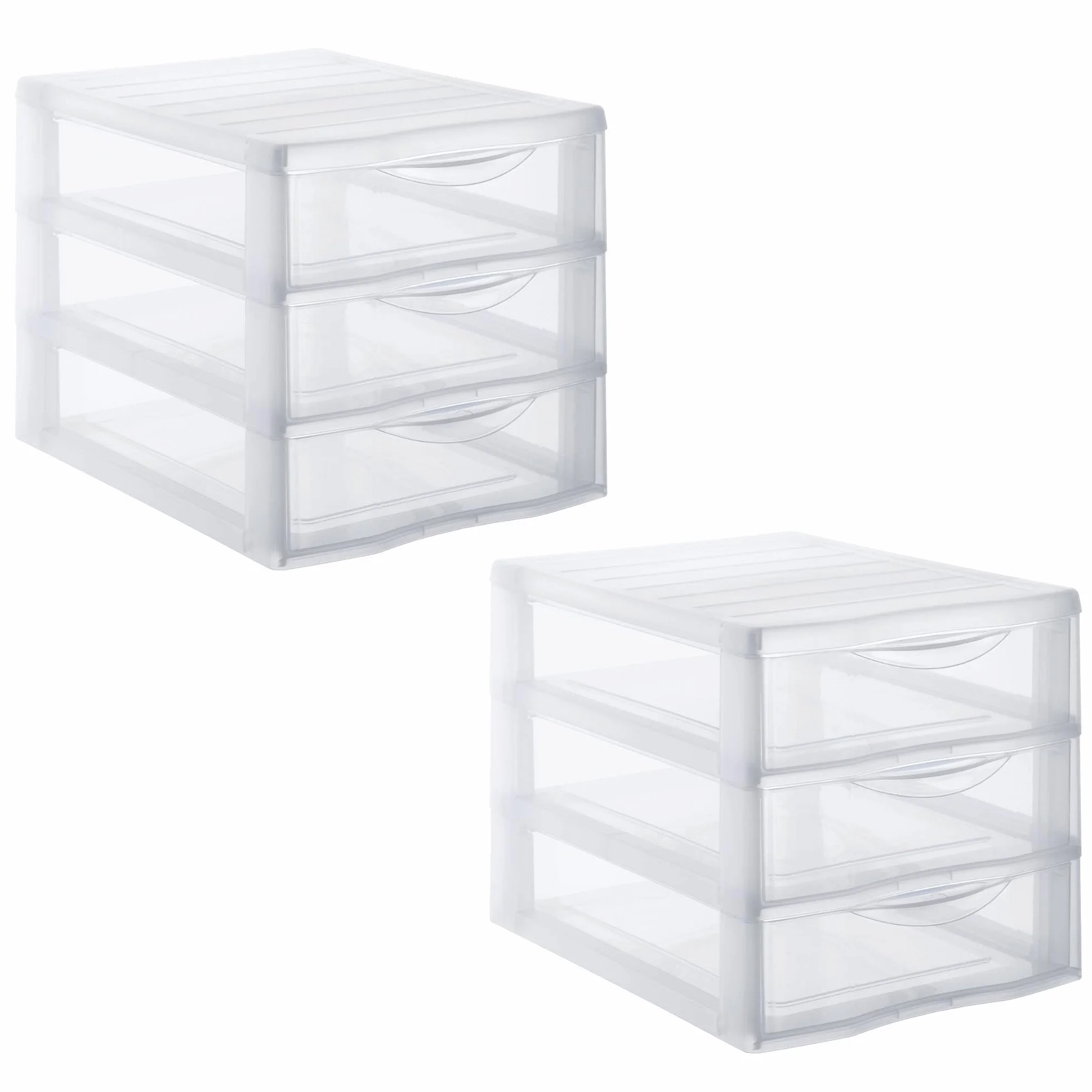 SUNDIS Orgamix, zestaw 2 przezroczystych plastikowych wież do przechowywania, z 3 szufladami w formacie papieru A4, wysokość 25,5 cm, warstwowe, idealne do przechowywania na biurko, lekcje, dokumenty,