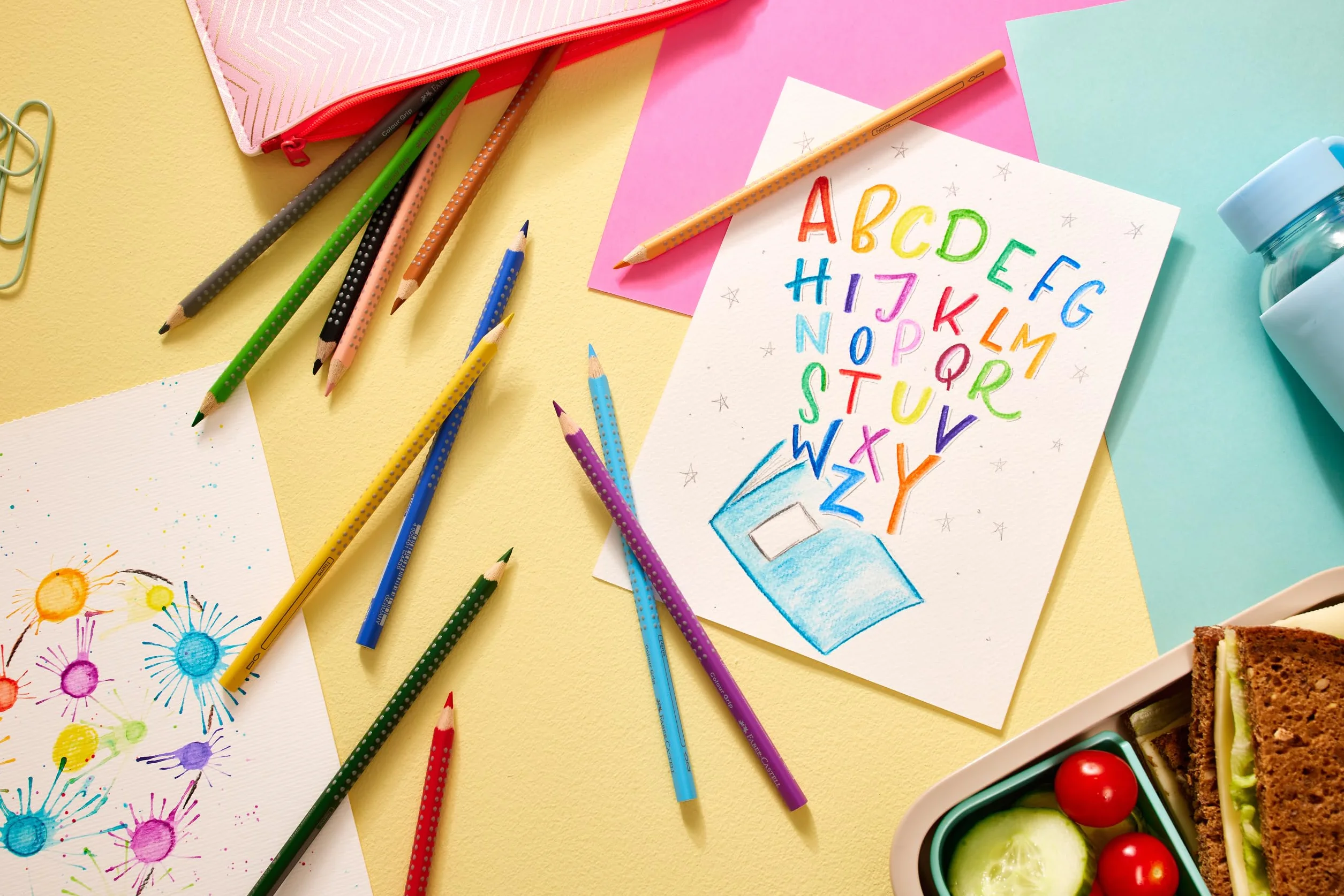 FABER-CASTELL 201540 – zestaw kredek dla dzieci i dorosłych, 24 sztuki, trójkątne, odporne na łamanie, w tym 4 kolory neonowe i 2 ołówki