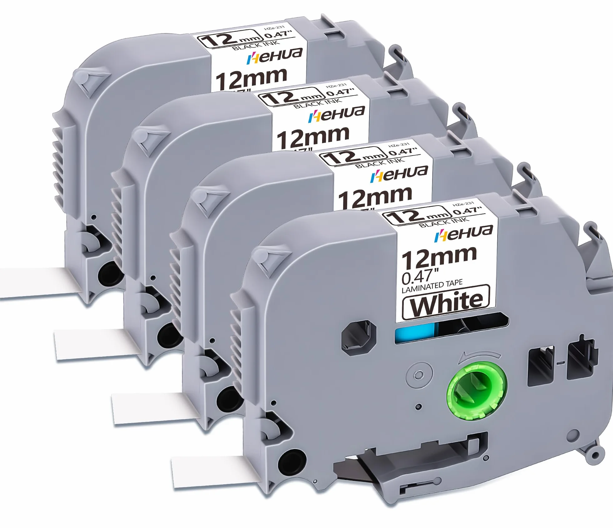 4x Hehua Kompatybilny Tze-231 dla Brother P-touch Tapes 12 mm 0,47 Czarny na Białej Taśma Tze231, Zamienna etykietowanie dla Brother pt-1000 p touch Cube h105 h100lb H107B 1280 101c h100r d200 d400
