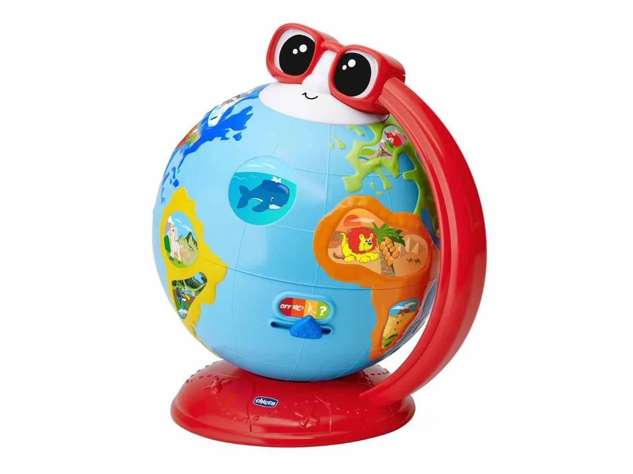 Chicco Edu Globe Mówiący globus edukacyjny nauka geografii logiki sekwencji pamięci 300 zdań quizów piosenek Montessori gry dla dzieci 2-6 lat