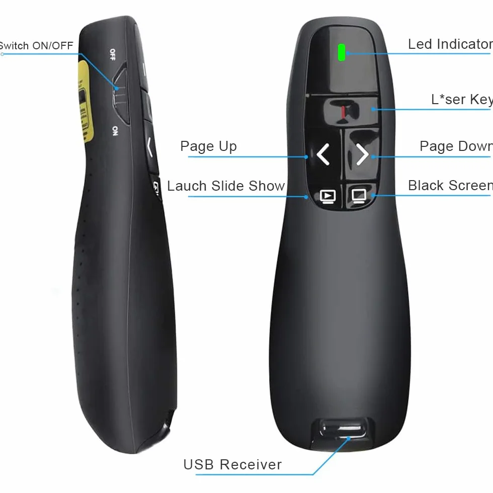 VOVIGGOL USB/typ C 2 w 1 bezprzewodowy prezenter Clicker do prezentacji PowerPoint, 2,4 GHz PPT PowerPoint Clicker prezentacja wskaźnik slajdów Advancer do komputera Mac laptopa