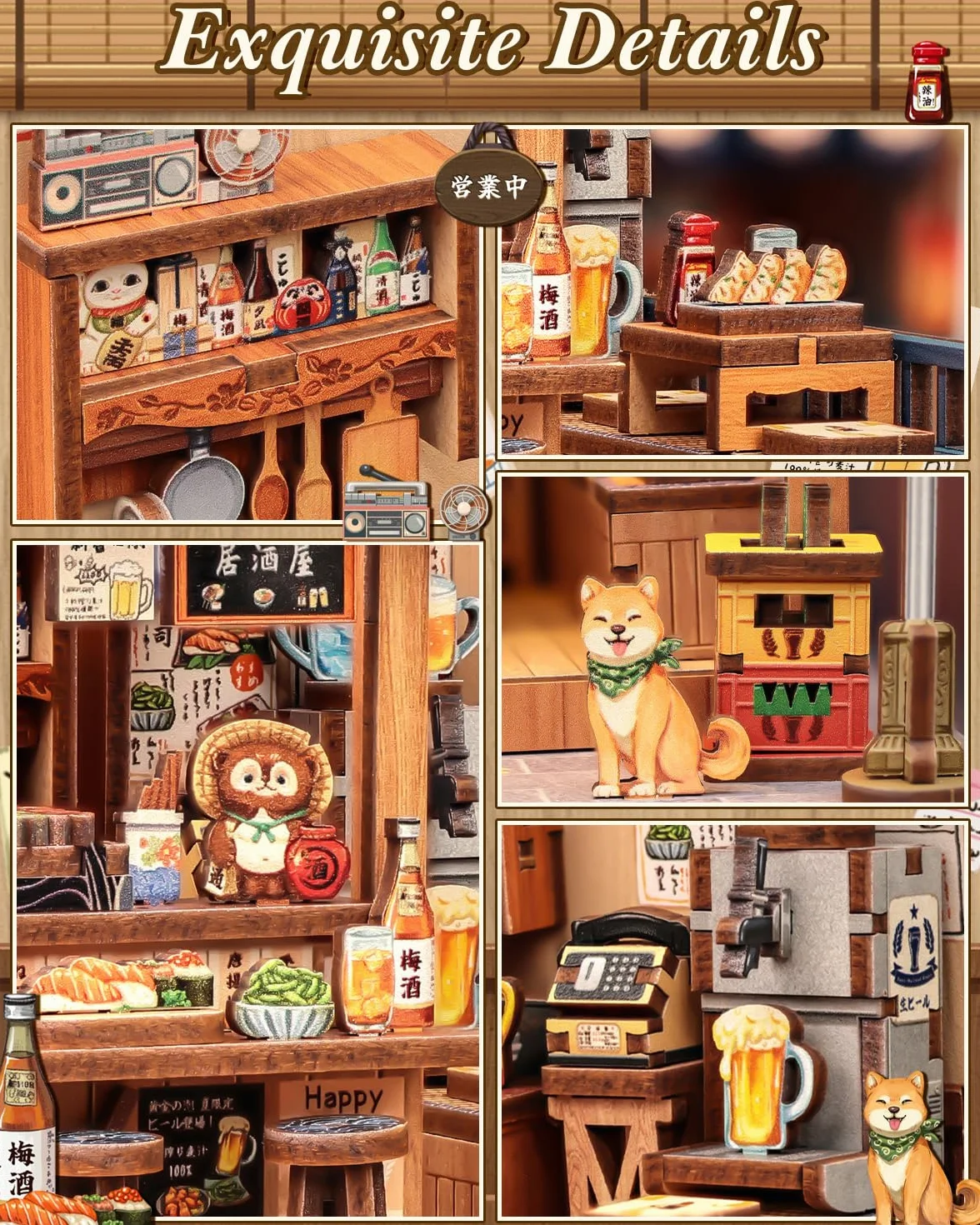 Book Nook – Miniaturowy domek z LED i osłoną antypylową, dekoracja japońska, dekoracja regału, puzzle 3D dla dorosłych, prezent (Choshi no Shitamachi) Shitamachi)