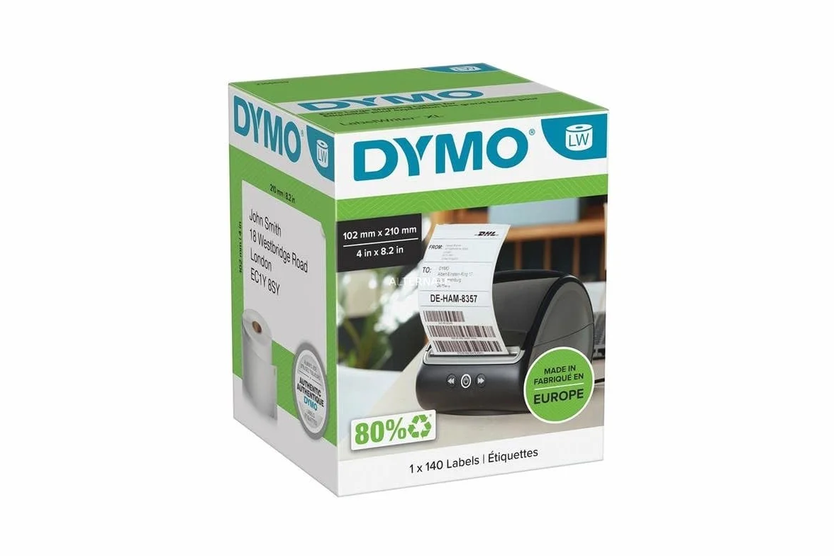 DYMO Authentic LabelWriter Etykiety wysyłkowe DHL, 102 mm x 210 mm, samoprzylepne, rolka 140 łatwych do odklejenia etykiet, dla LabelWriter 5XL/4XL, wyprodukowano w Europie