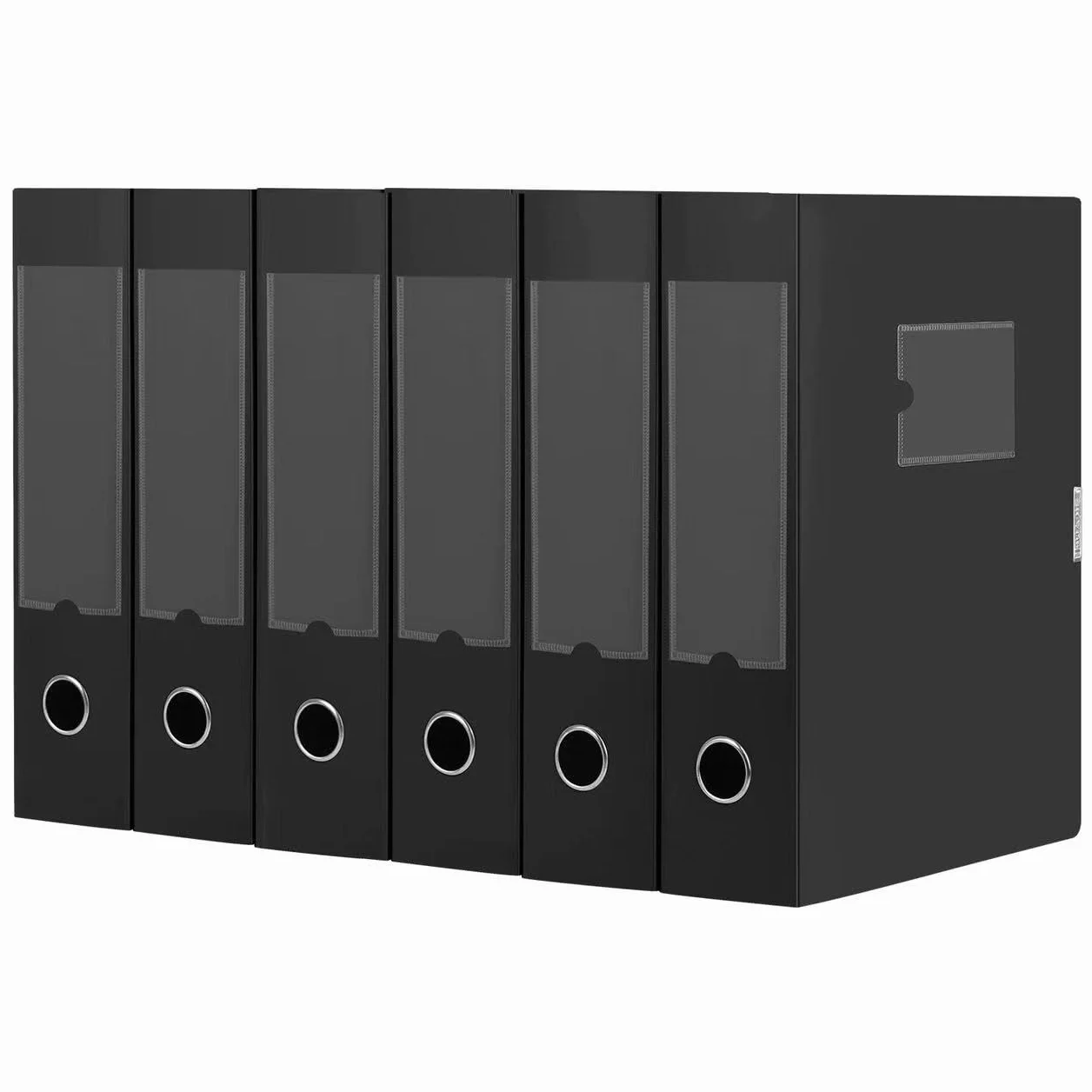 DONGLI 6-pak teczek A4, plastikowe pudełko na dokumenty, grzbiet 75 mm, pudełko A4, pudełko do archiwizacji dokumentów do biura, szkoły, czarne