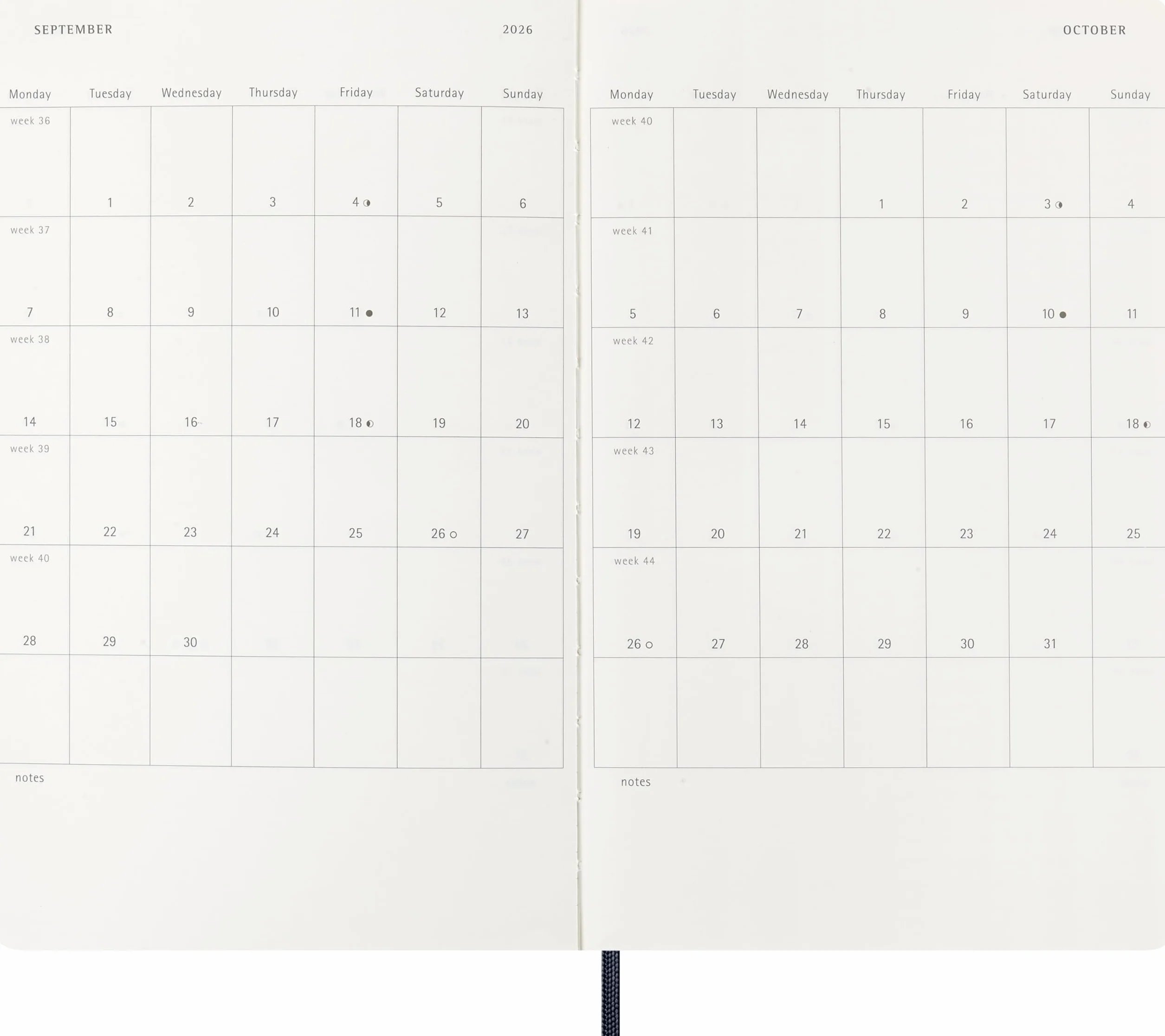 Moleskine 12 Monate Wochen Notizkalender 2026, Large/A5, 1 Wo = 1 Seite, rechts linierte Seite, Weicher Einband, Saphir