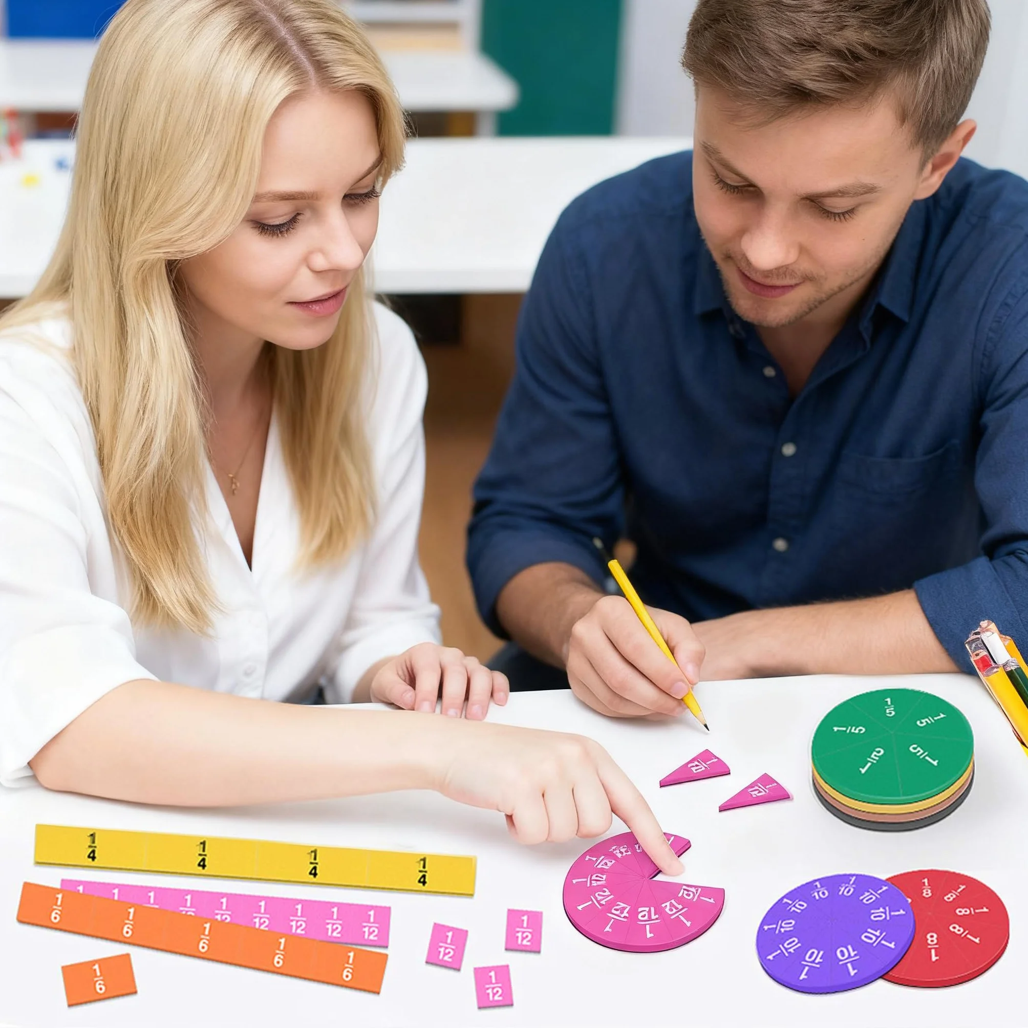 Meetory 134 sztuki magnetycznych płytek frakcyjnych, części frakcyjne, manipulacje matematyczne, prezenty szkolne dla przedszkola szkoły podstawowej, materiały edukacyjne, zestaw edukacyjny