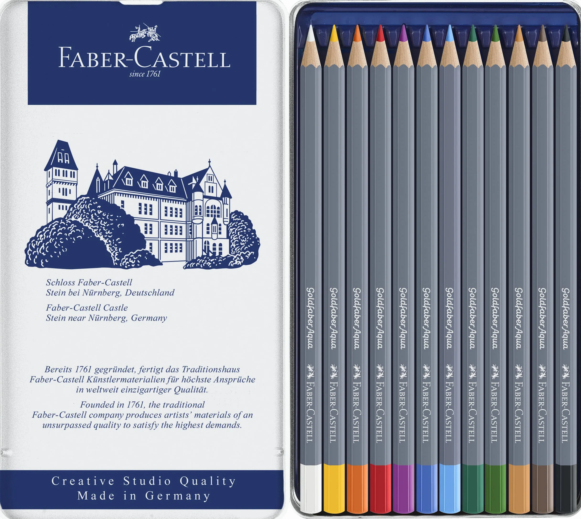 Faber-Castell 114612 - Kredki akwarelowe Goldfaber, 12-częściowy zestaw kredek, niełamliwe, w pełni rozpuszczalne w wodzie