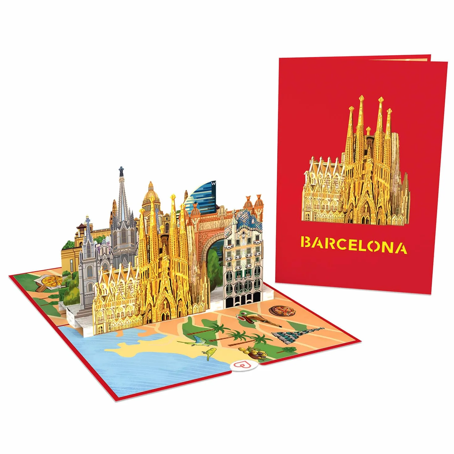 Kartka rozkładana papercrush® Pop-Up Barcelona – 3D kartka urodzinowa dla mężczyzn i kobiet (mąż, żona), 3D kartka prezentowa jako bon podróżny na wycieczkę do Barcelony, bon hotelowy na weekendową