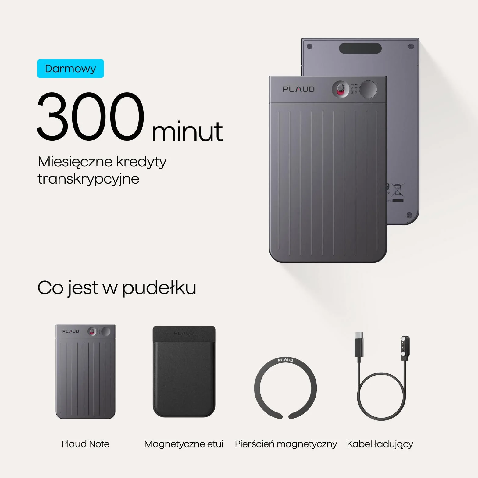 Plaud Note Dyktafon AI 64 GB, obsługa 112 języków, transkrypcja i podsumowanie AI